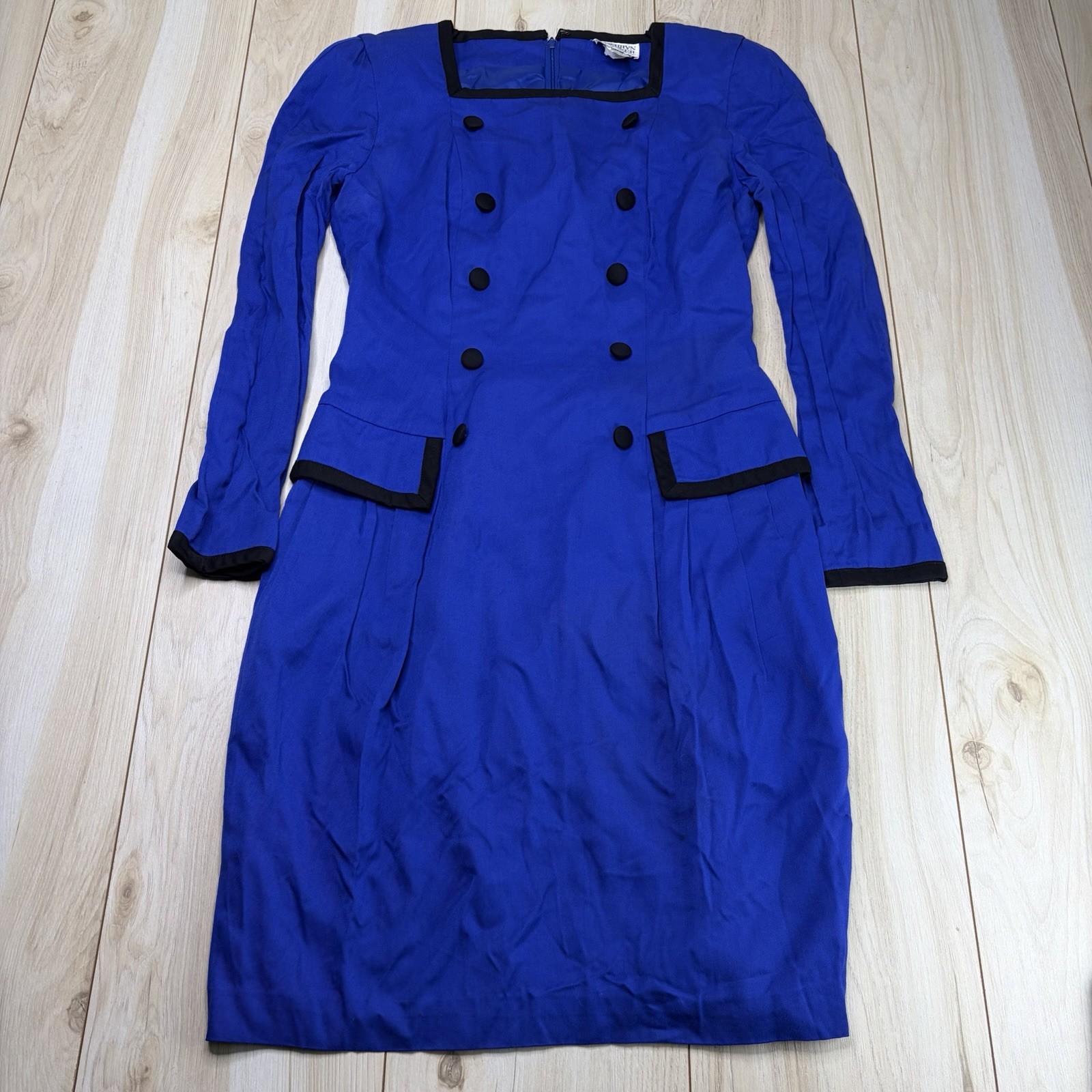 Kathryn Conover Double Breasted Dress Sz 4 Royal Blue Long Sleeve VINTAGE