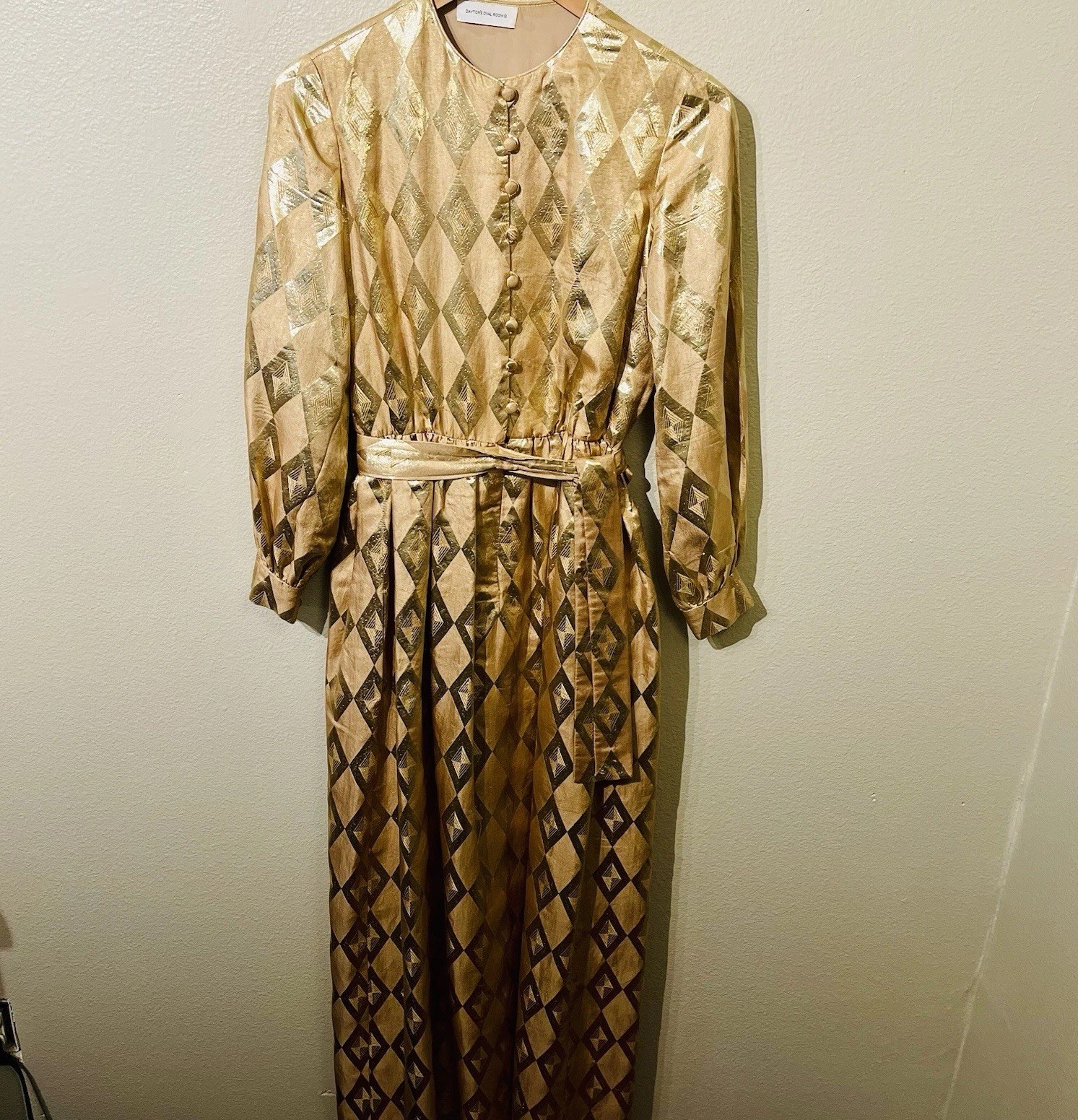 VTG Donald Brooks Dayton’s Oval Room Gold Metallic Diamond Gown Dress Sz 10 READ