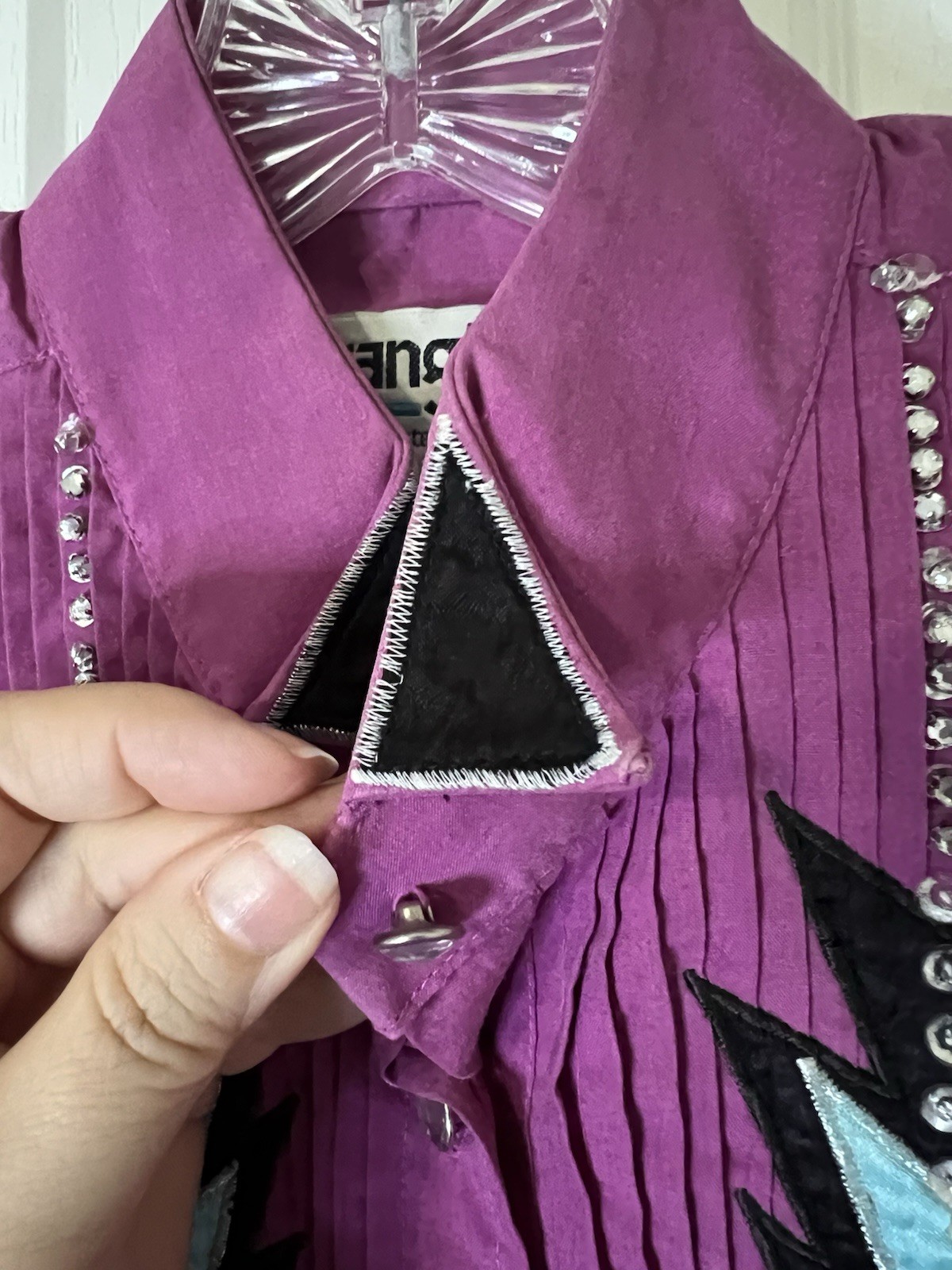 Vintage Wrangler Womens Western Shirt Sz L-XL Purple Rhinestones Crystal Aztec