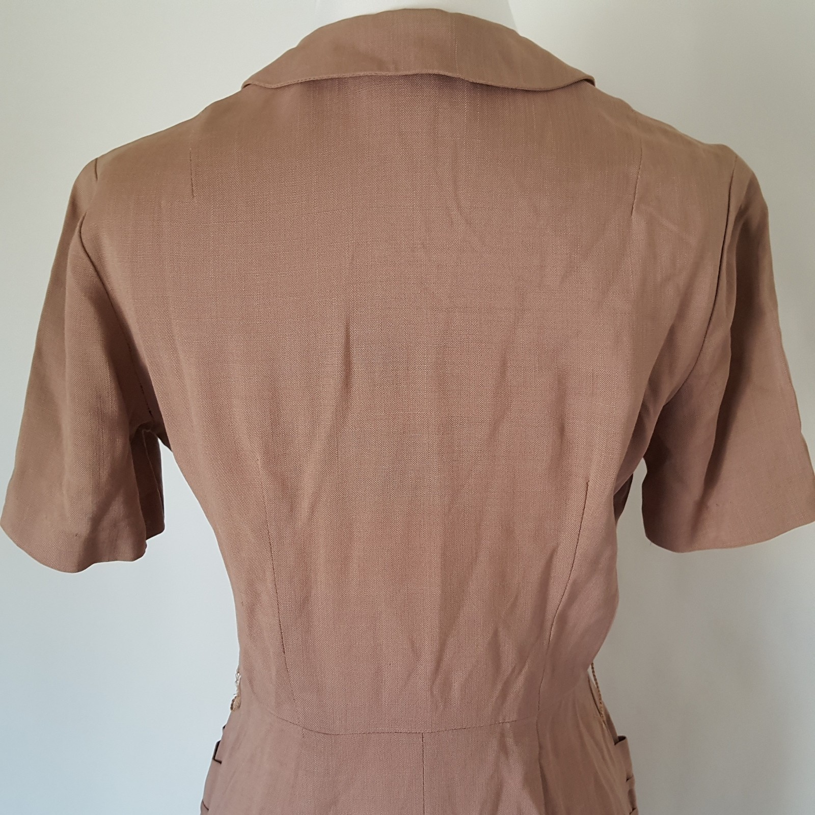 Vintage 40s 50s Brown Dress Size S Button Detail Sheath Secretary Wiggle Lampl