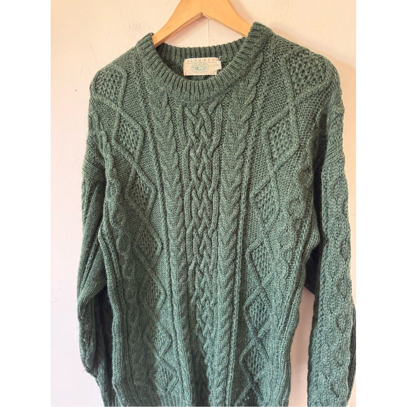 Vintage Wool Fisherman Sweater Blarney Woolen Mills Forrest Green Medium READ