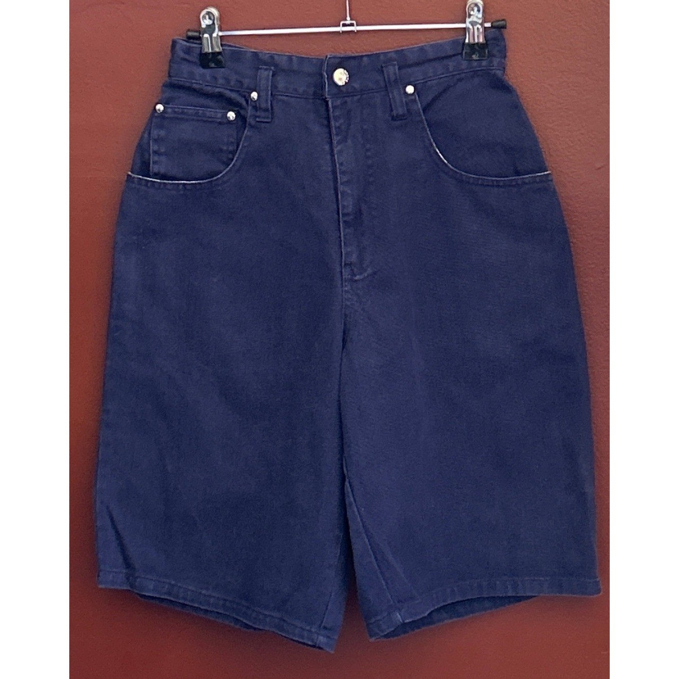 90s Contrasts Denim Shorts Grunge Skater Dark Wash High Waisted Navy Blue 3
