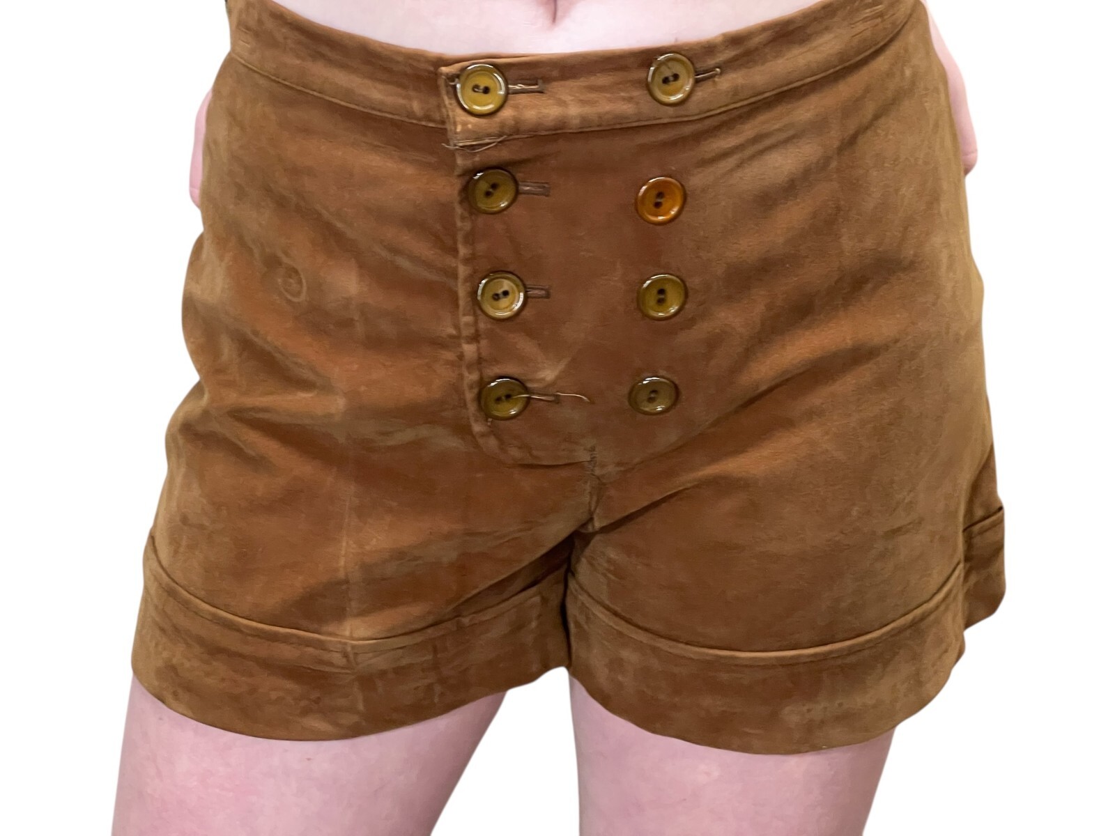 Sz M Vtg 70s Shorts Hot Pants Faux Suede LOW Waist MOD GoGo Hip Hugger Brown