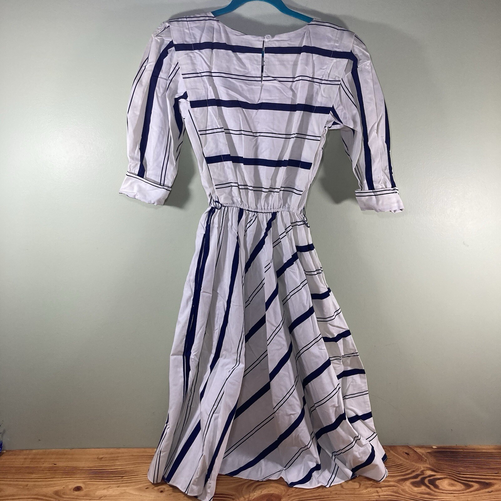 Vintage Choon California Dress 100% Cotton White w/ Stripes 3/4 Sleeve Size 7/8