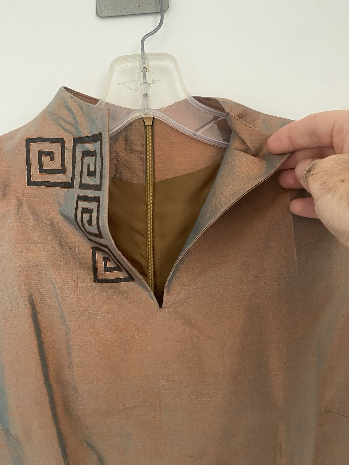 Vtg 60s Thai Silk MCM Dress Mid Century Mod Rockabilly Asian Ancient Iridescent