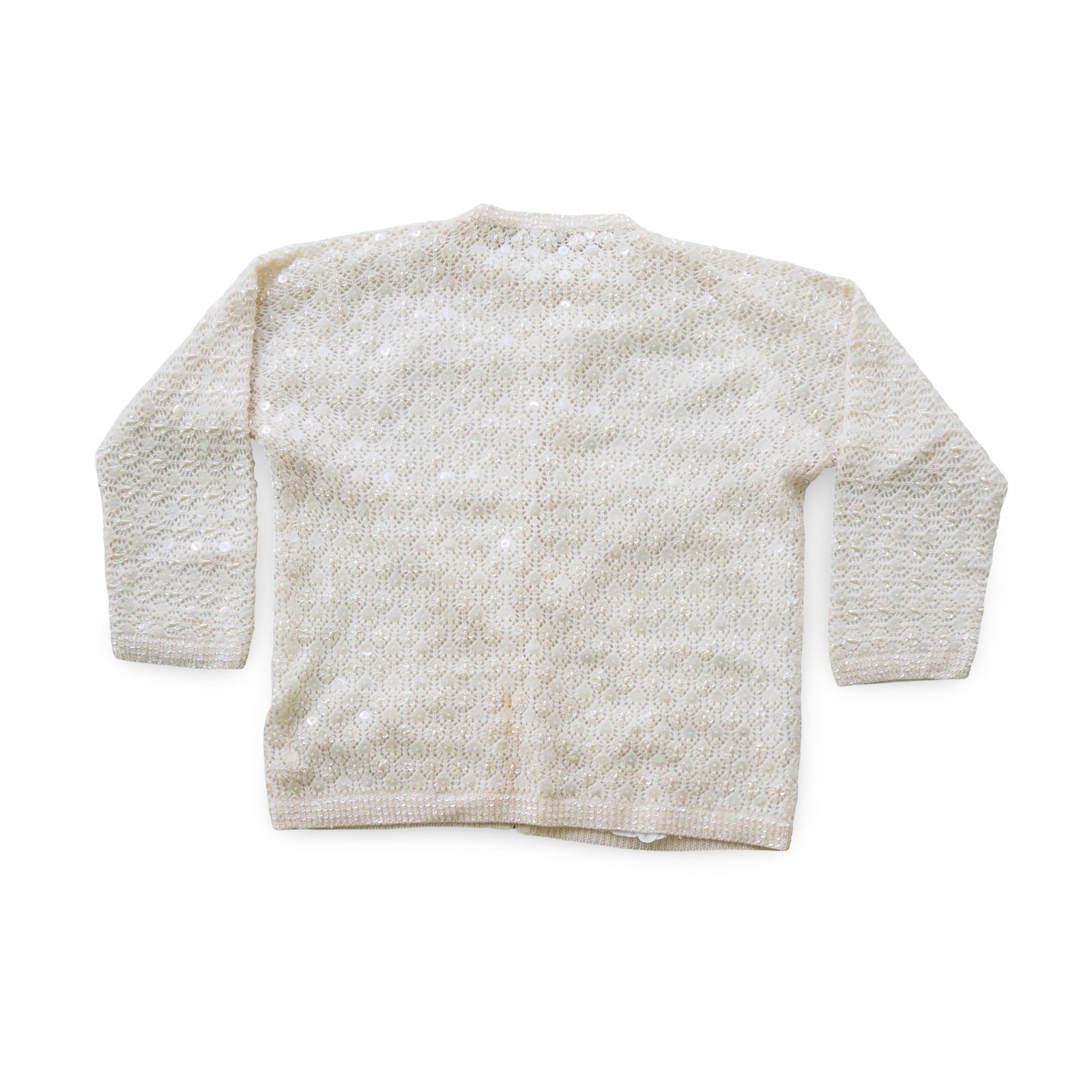 John Wanamaker Vintage Beaded Sequin Cardigan Women’s 38 Ivory Wool Open Front