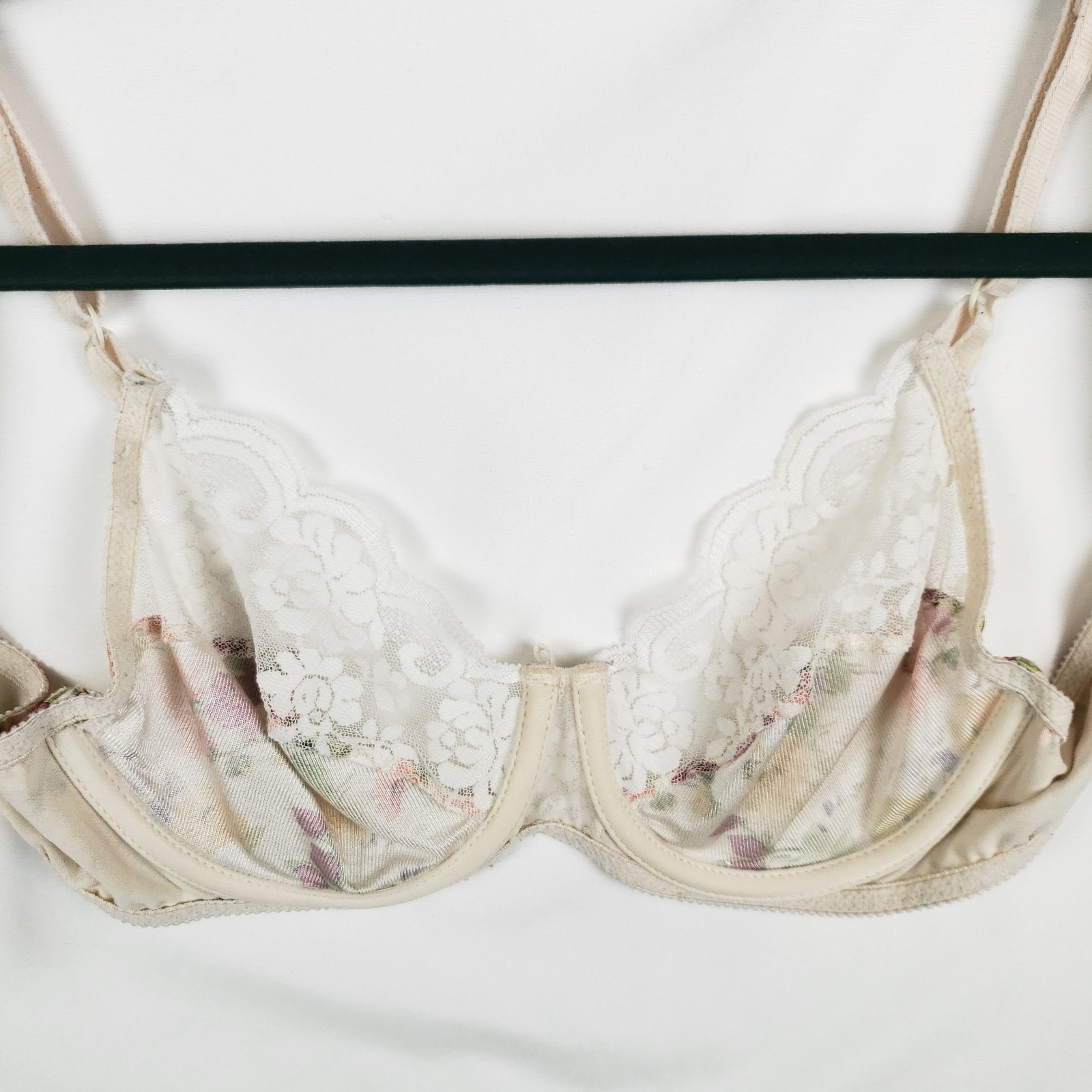 Vintage Maidenform Chantilly Bra 34C Glossy Satin Unlined Underwire Floral