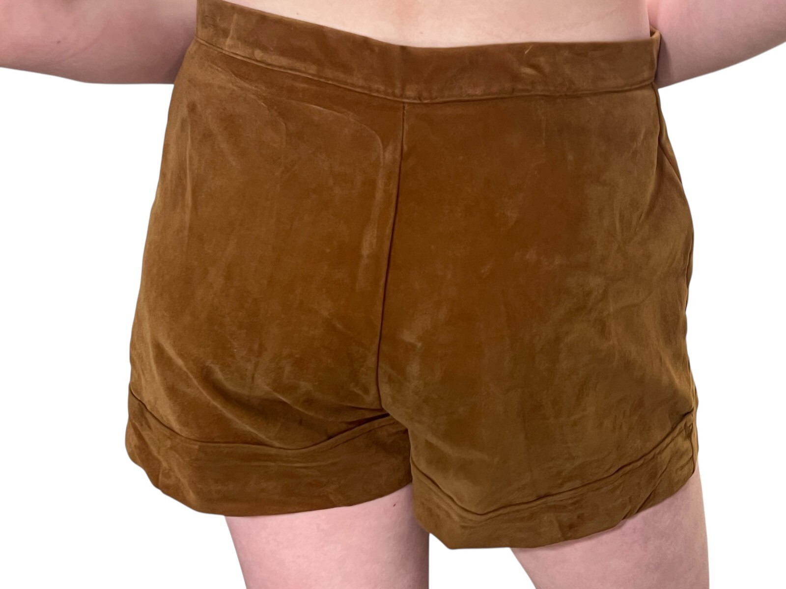 Sz M Vtg 70s Shorts Hot Pants Faux Suede LOW Waist MOD GoGo Hip Hugger Brown