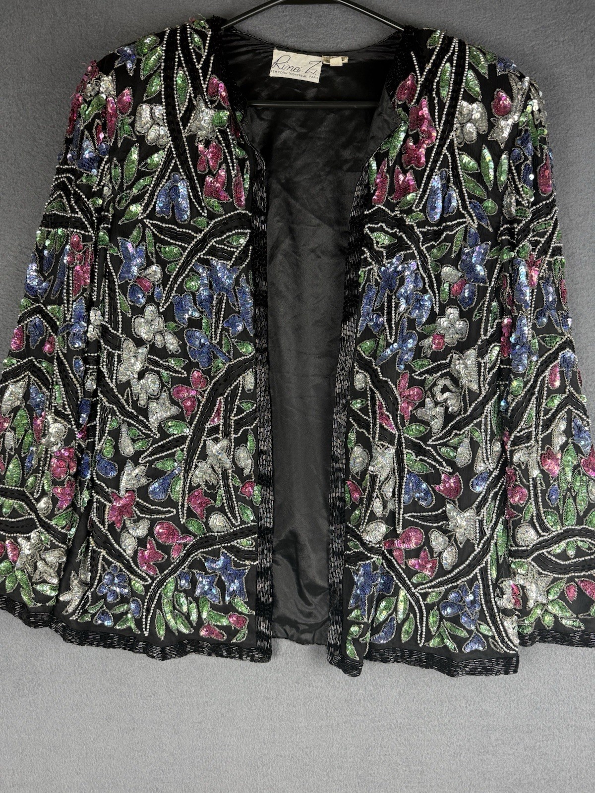 VTG RINA Z Beaded Sequin Jacket 100% Pure Silk Women’s Size XL Art Boho Deco