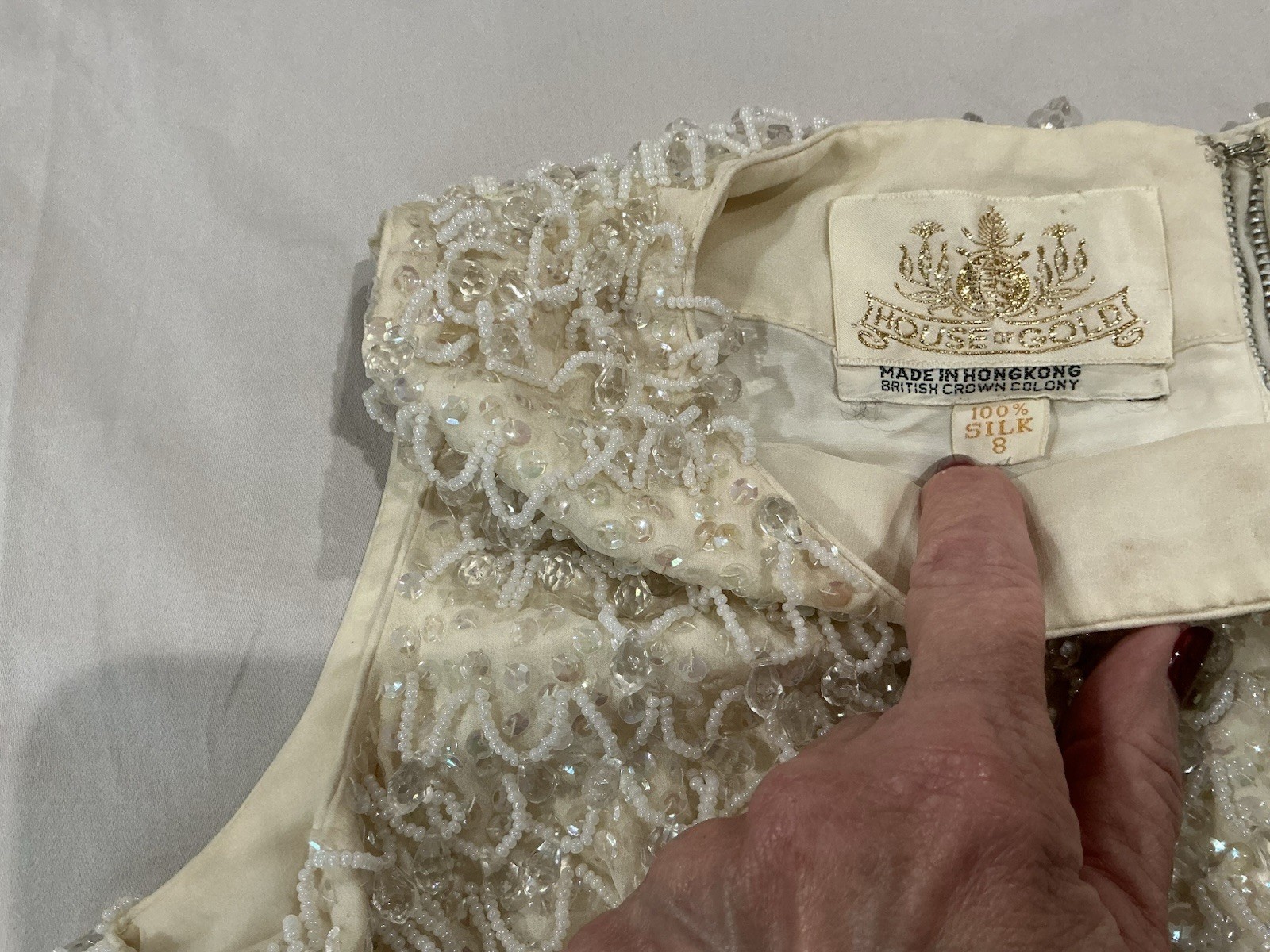 Vintage House Of Gold Hand Beaded Silk Evening, Top Size 8 100% Silk