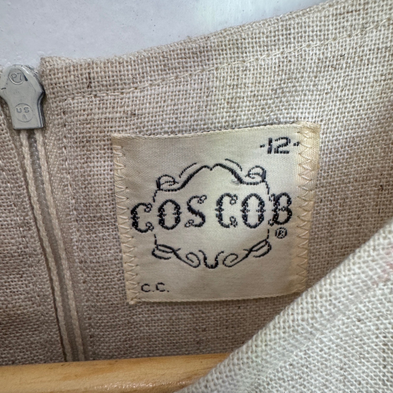 Vintage Cos Cob Womens Beige Sleeveless Shift Dress Mod Button Detail Size 12