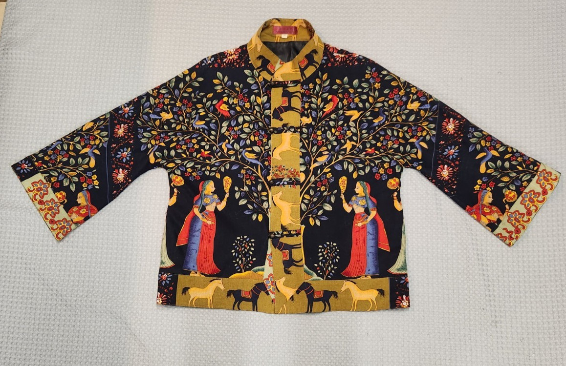 Vtg Women’s Asian Indian Bali Style Folk Art Jacket Wearable Art Tree Of Life