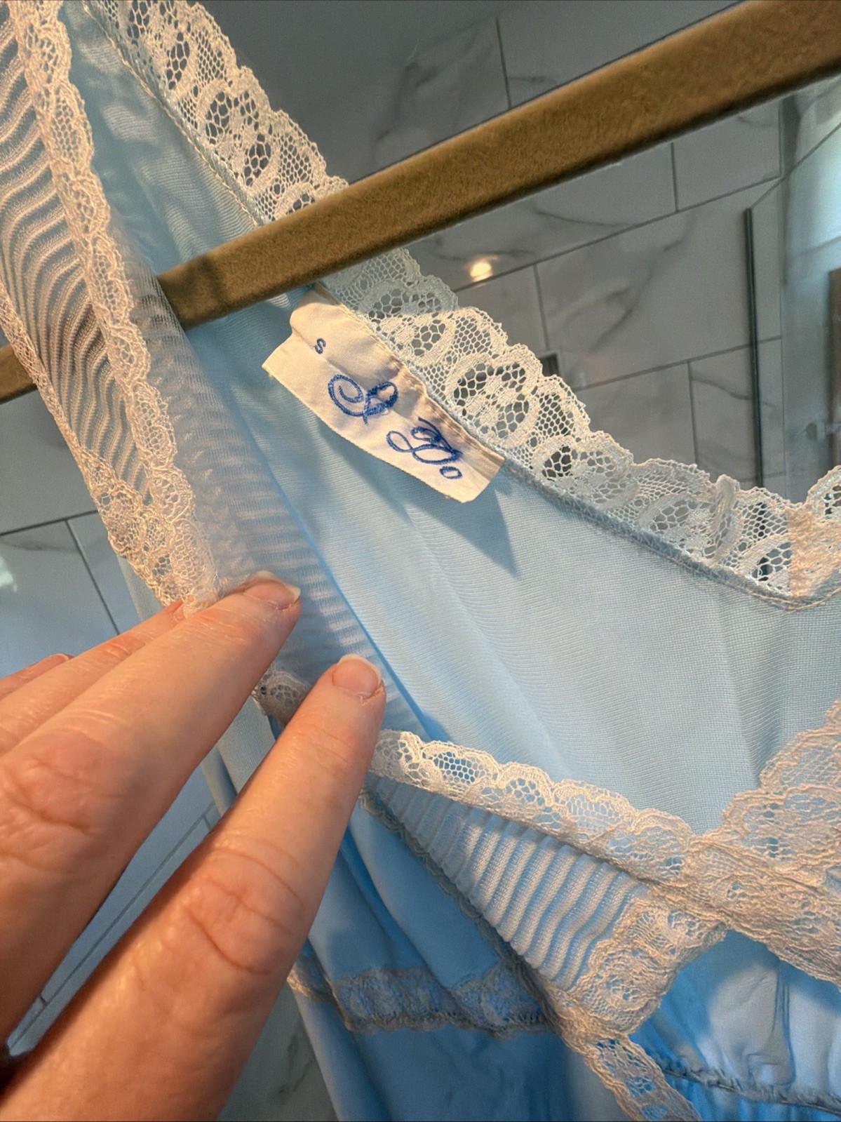 VTG I Do NYLON Lace Detail Baby Blue PEIGNOIR ROBE/NIGHTGOWN 2Pc SET Sz Small