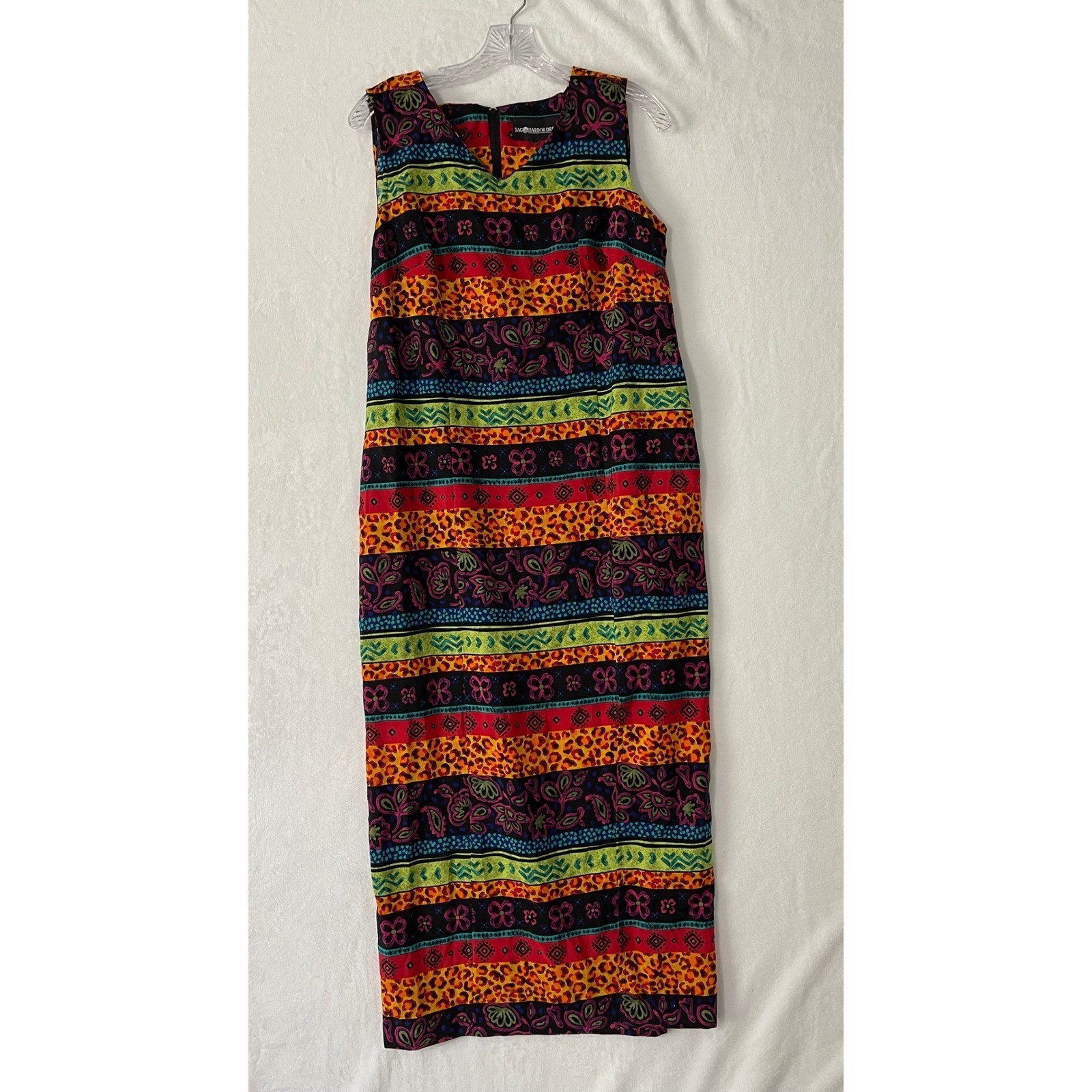 Sag Harbor Dress Womens 12 Vintage 90s Maxi Leopard Floral Mixed Media