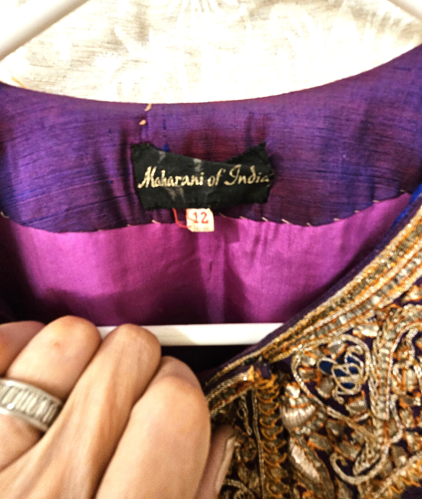 Maharani of India ’60s dupioni silk Jackie O dress thick gold bullion embroidery