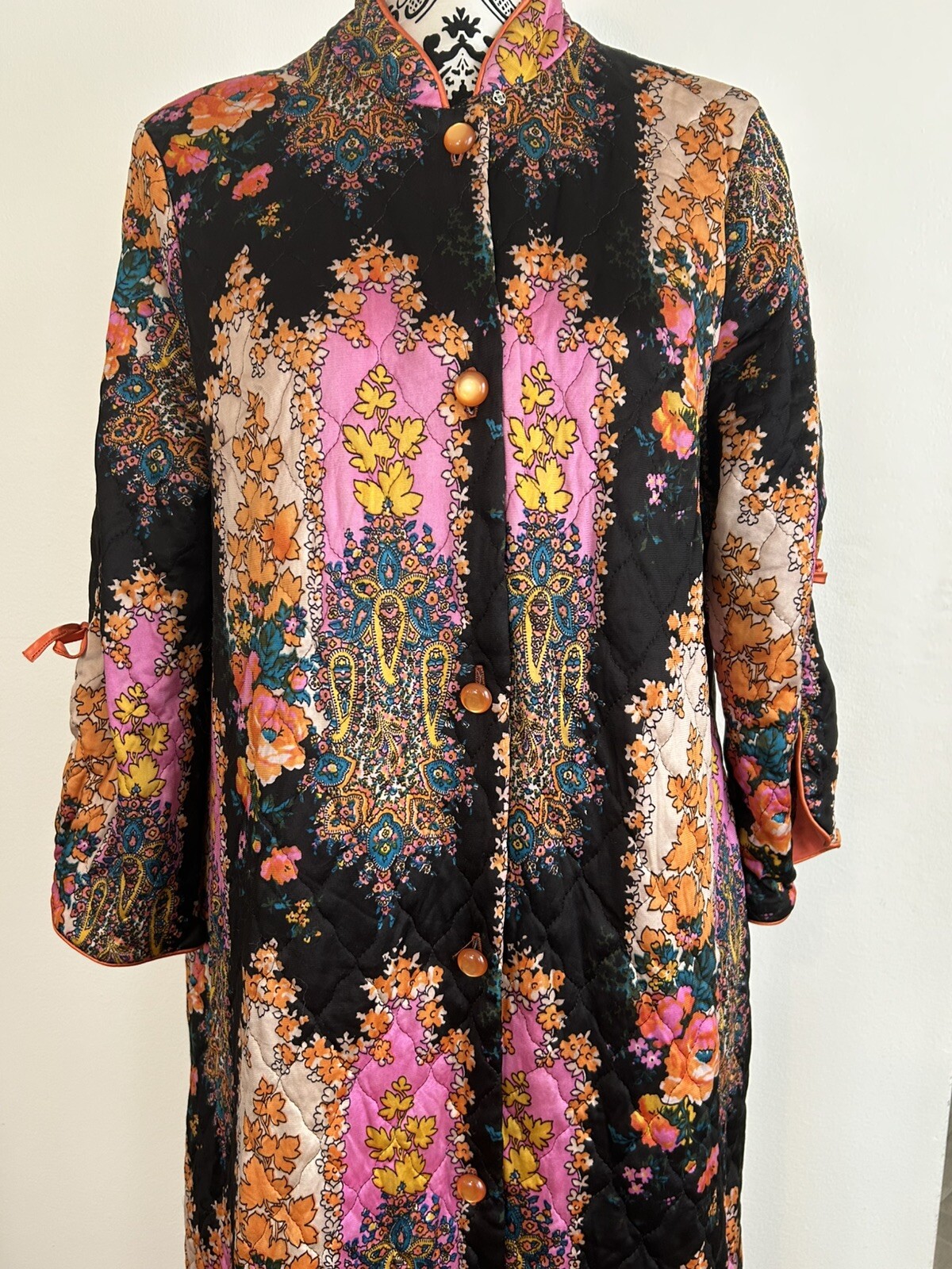 Vintage Cozy Creation Housedress Med Tall Crepe Long Sleeve Paisley 60s