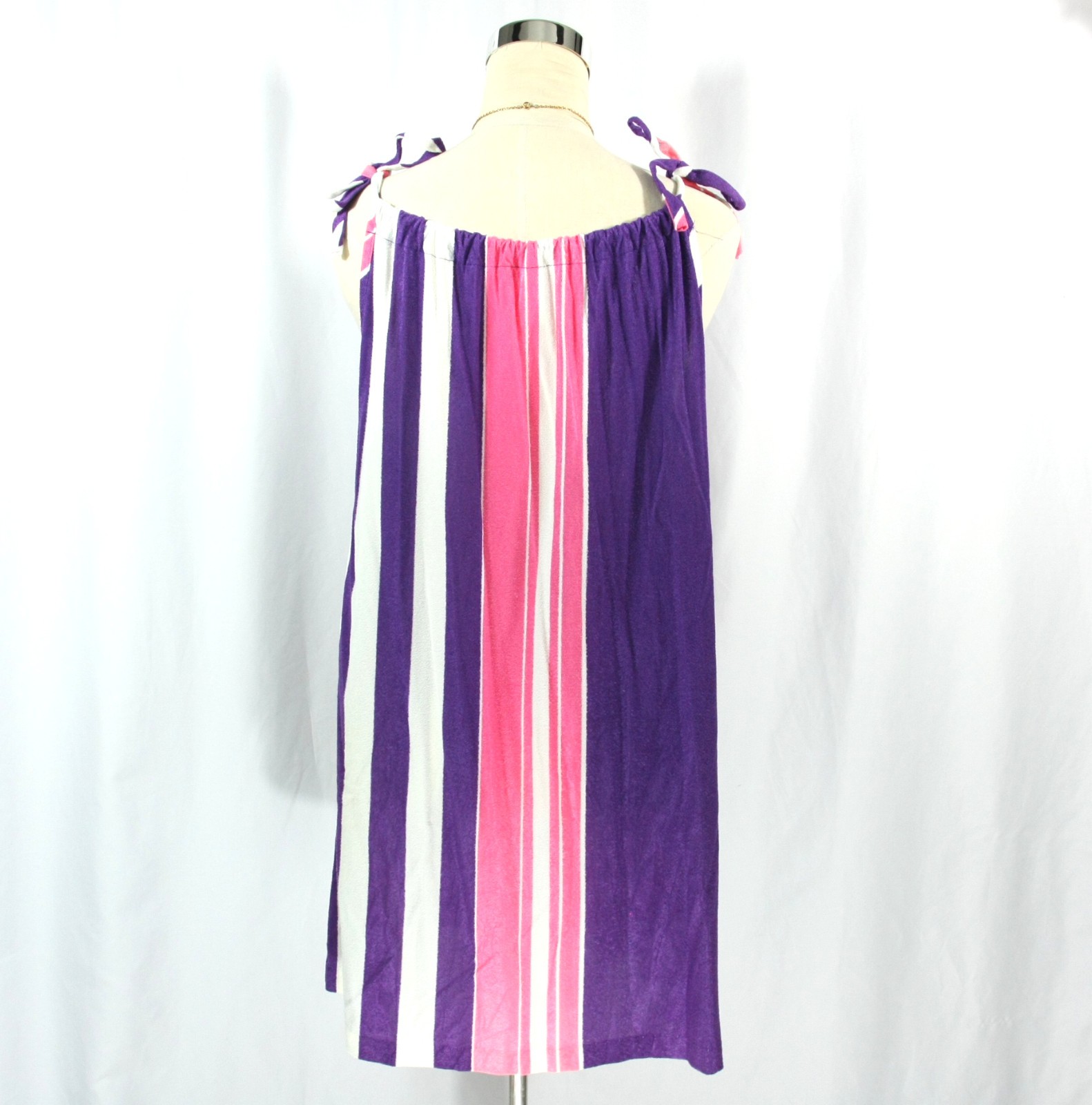 Vintage Striped String Tie Pool Beach Cover Terry Mini Dress Sundress 1970s