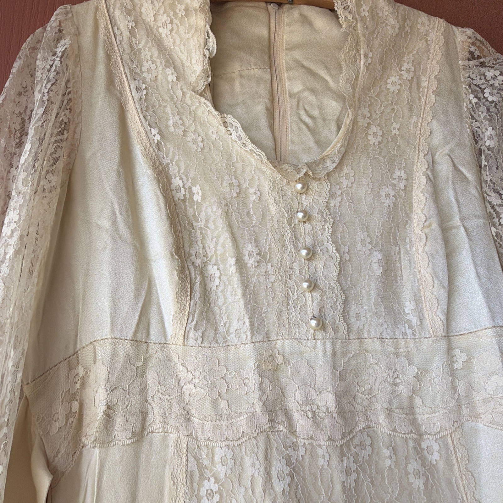 Vintage 1970’s Gunne Sax Satin & Lace DRESS GOWN Prairie Boho Style Size 11