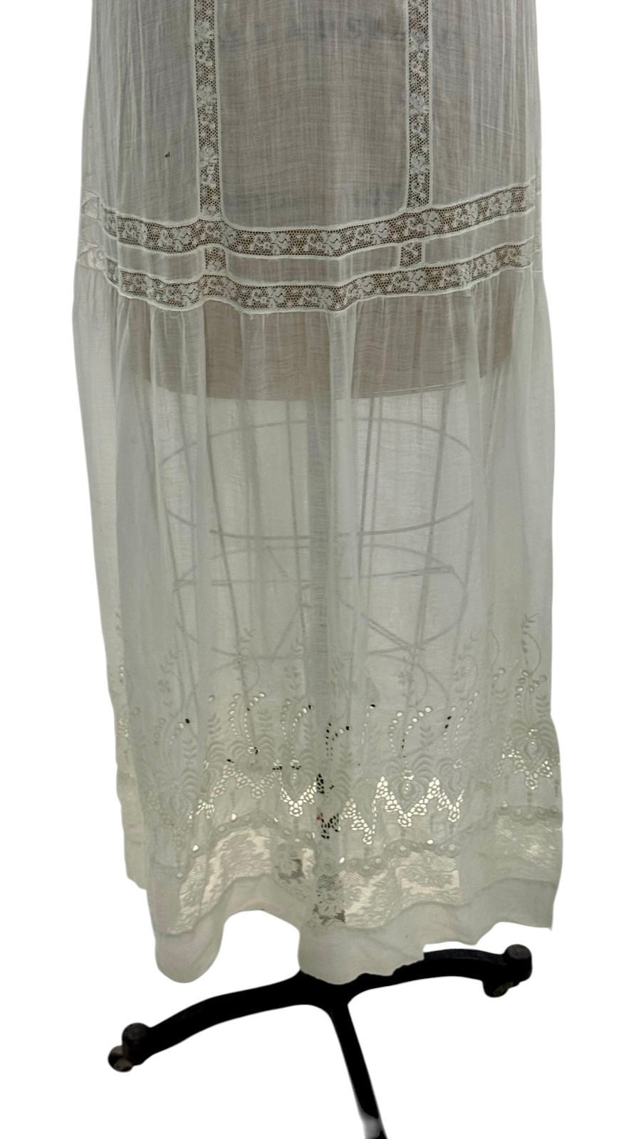 Antique Edwardian White Cotton Eyelet Lace Lawn Dress Small