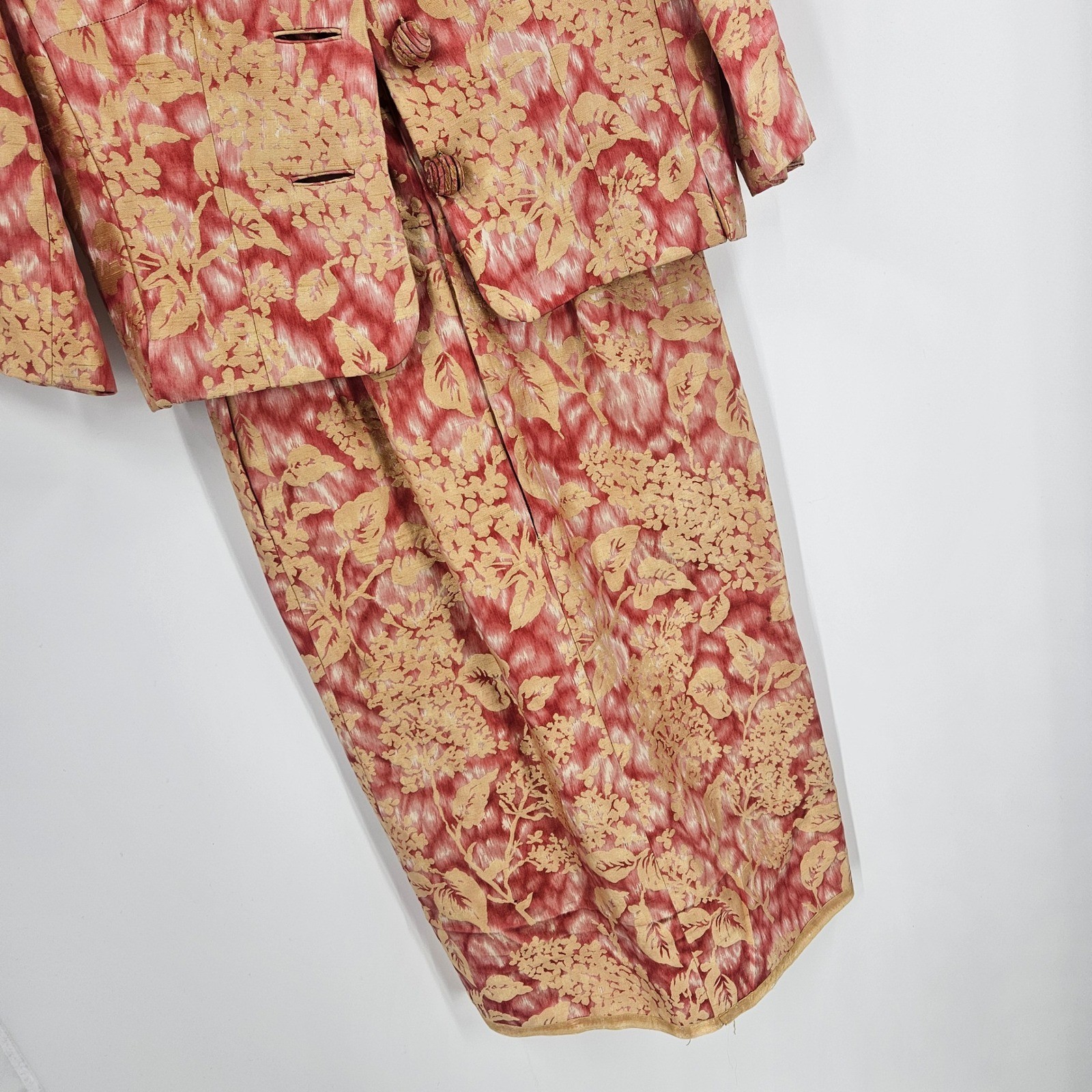 Vintage 1950s Mollie Parnis Dress Set Pink Gold Floral Brocade Office Mad Men XS