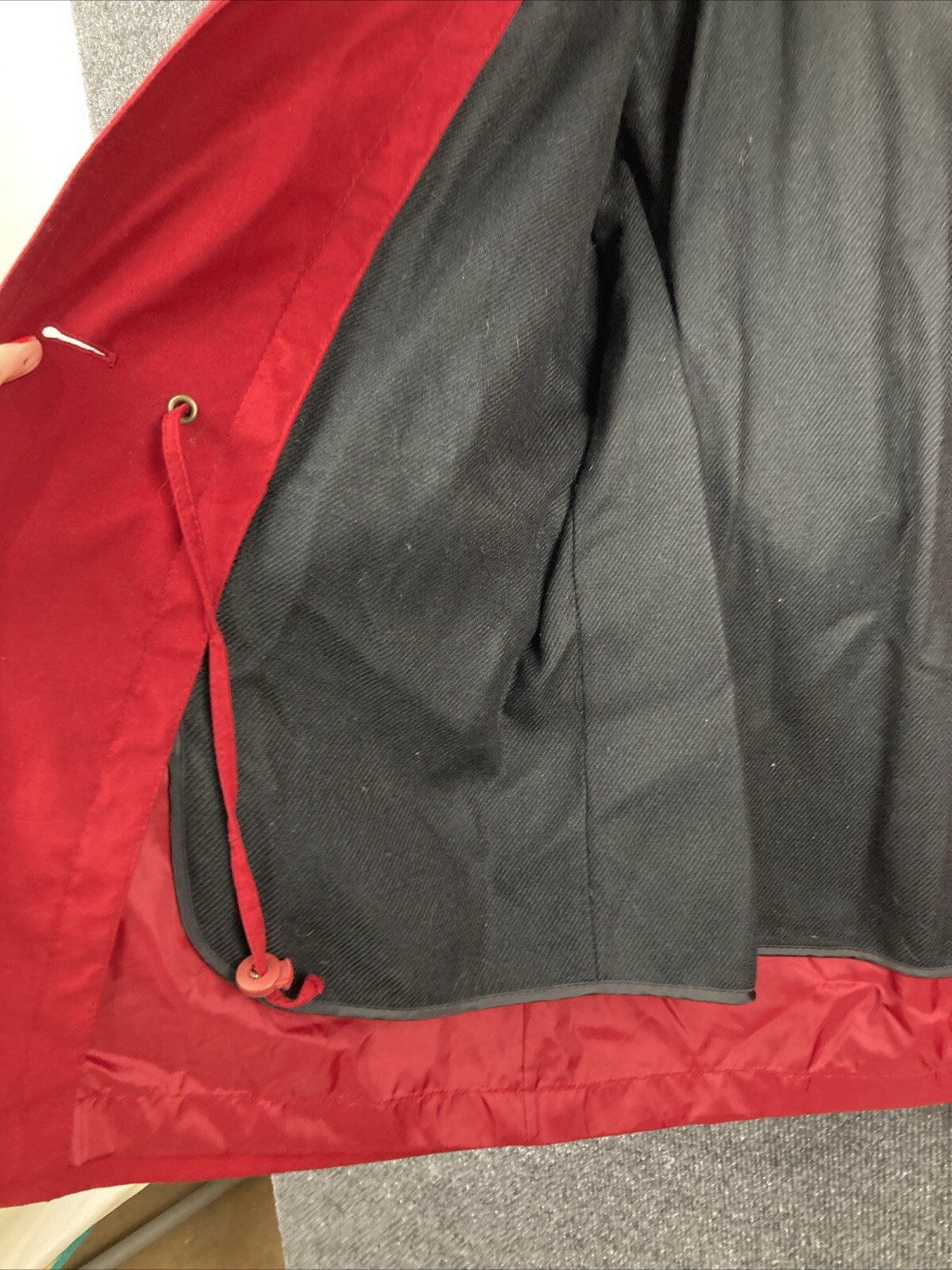 Vintage Gallery Women Size Small Red Mid Length Shoulder Pads Button Coat Jacket