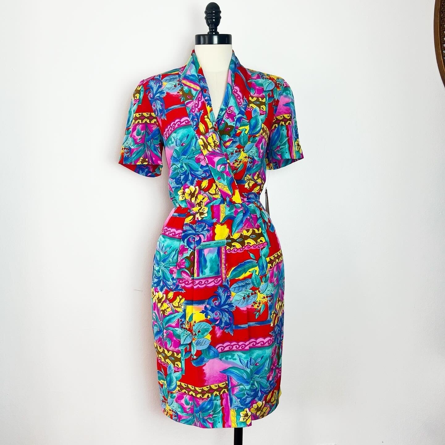 LIZ CLAIBORNE Deadstock 1990’s 90s Vintage Floral Wrap Bust Spring Dress 6P S M