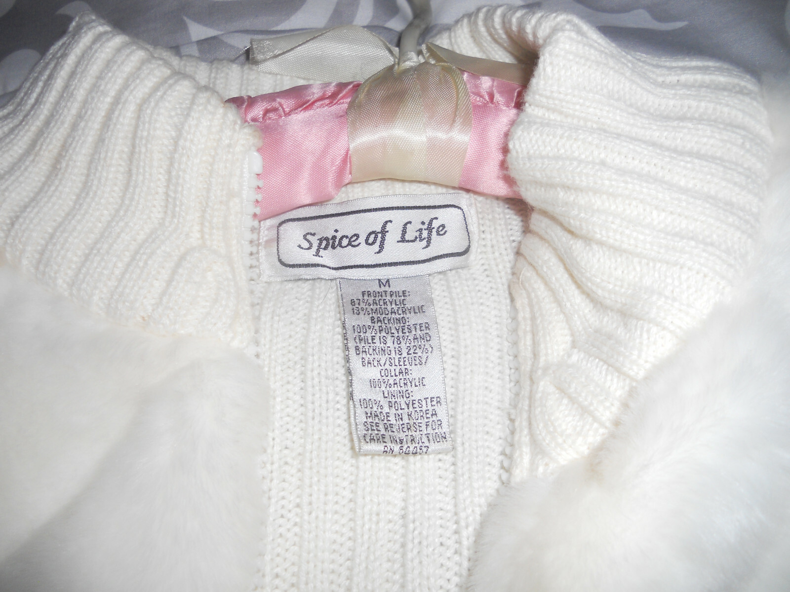 VTG white Womens Sweater faux fur zipper front by Spice of Life Size M