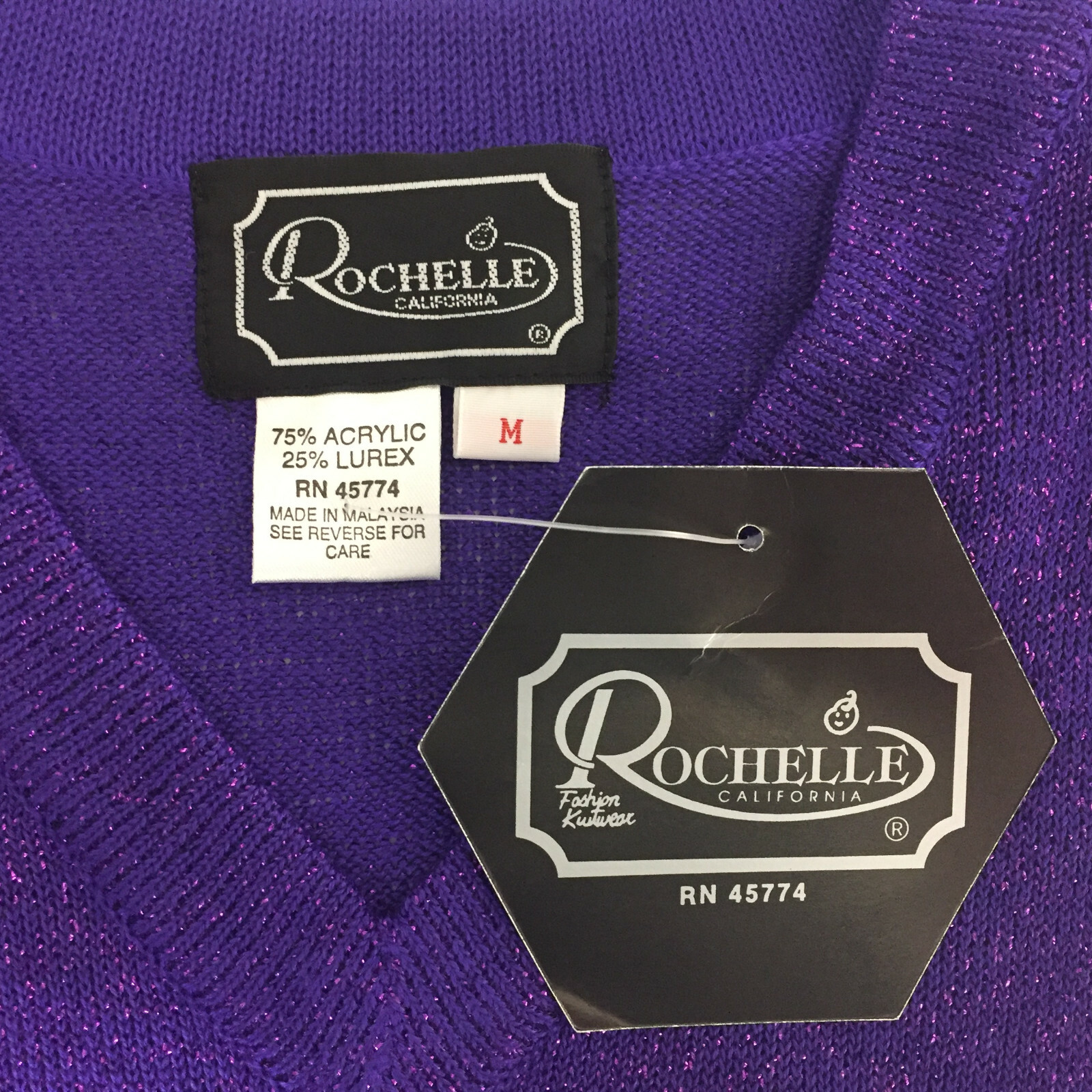 NEW VTG Rochelle California Sweater Size Medium Shoulder Pads Pinup Retro Purple