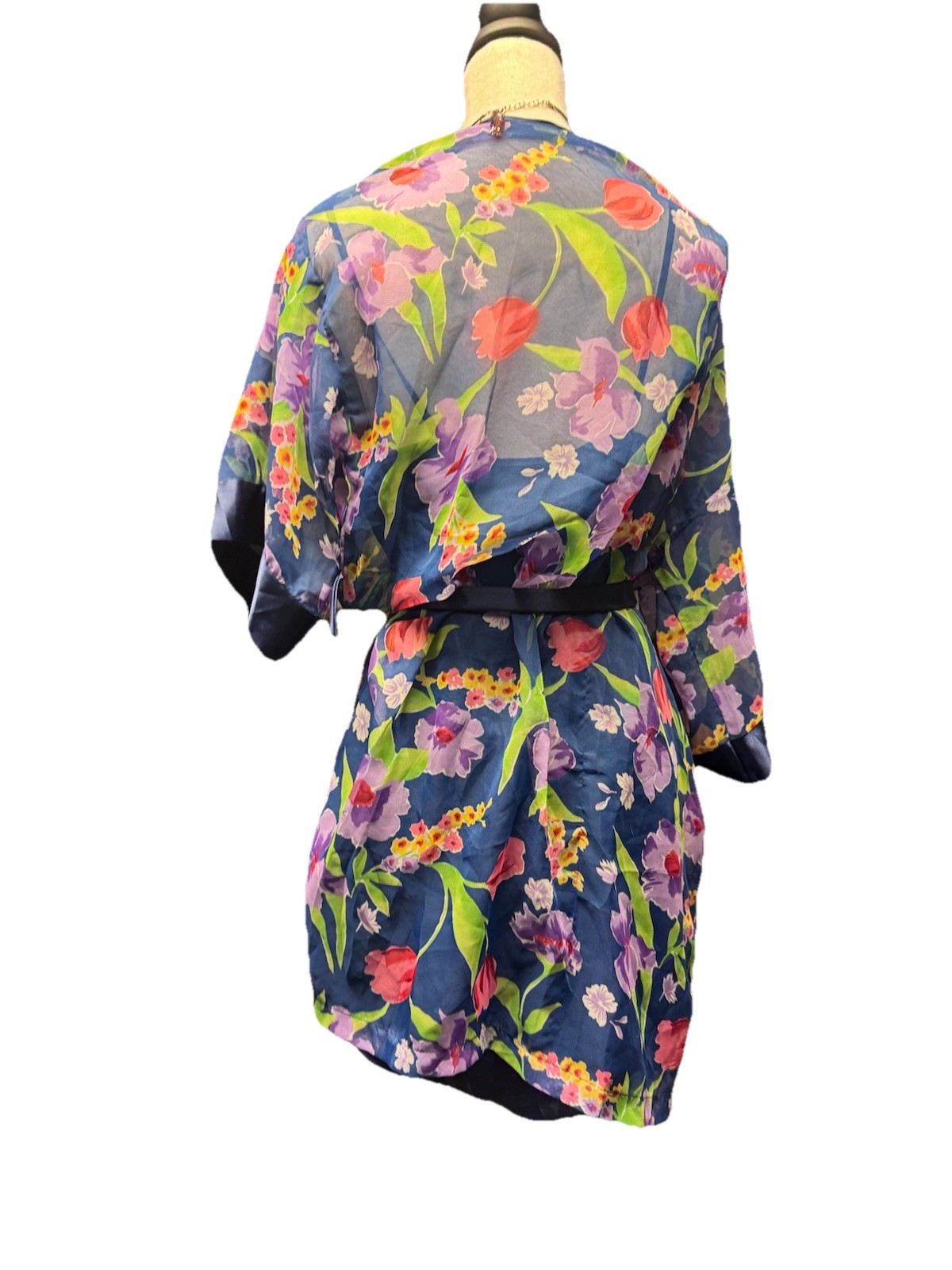 VTG Violets&Roses 90s Satin Nightgown Sheer Robe Set Floral USA Small Slip Dress