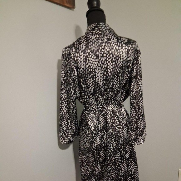Womens black & white polka dot wrap robe with tie waist satin soft