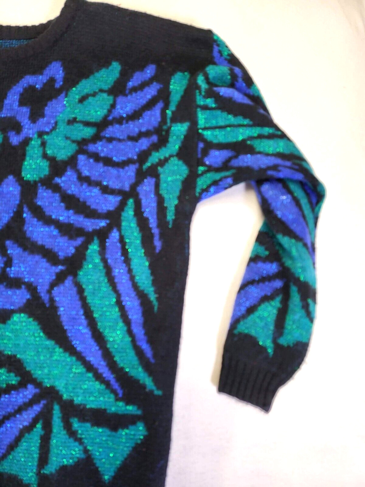 Vintage 80’s Sweater By Rejoice Abstract Design Metallic Purple Green Black 20W