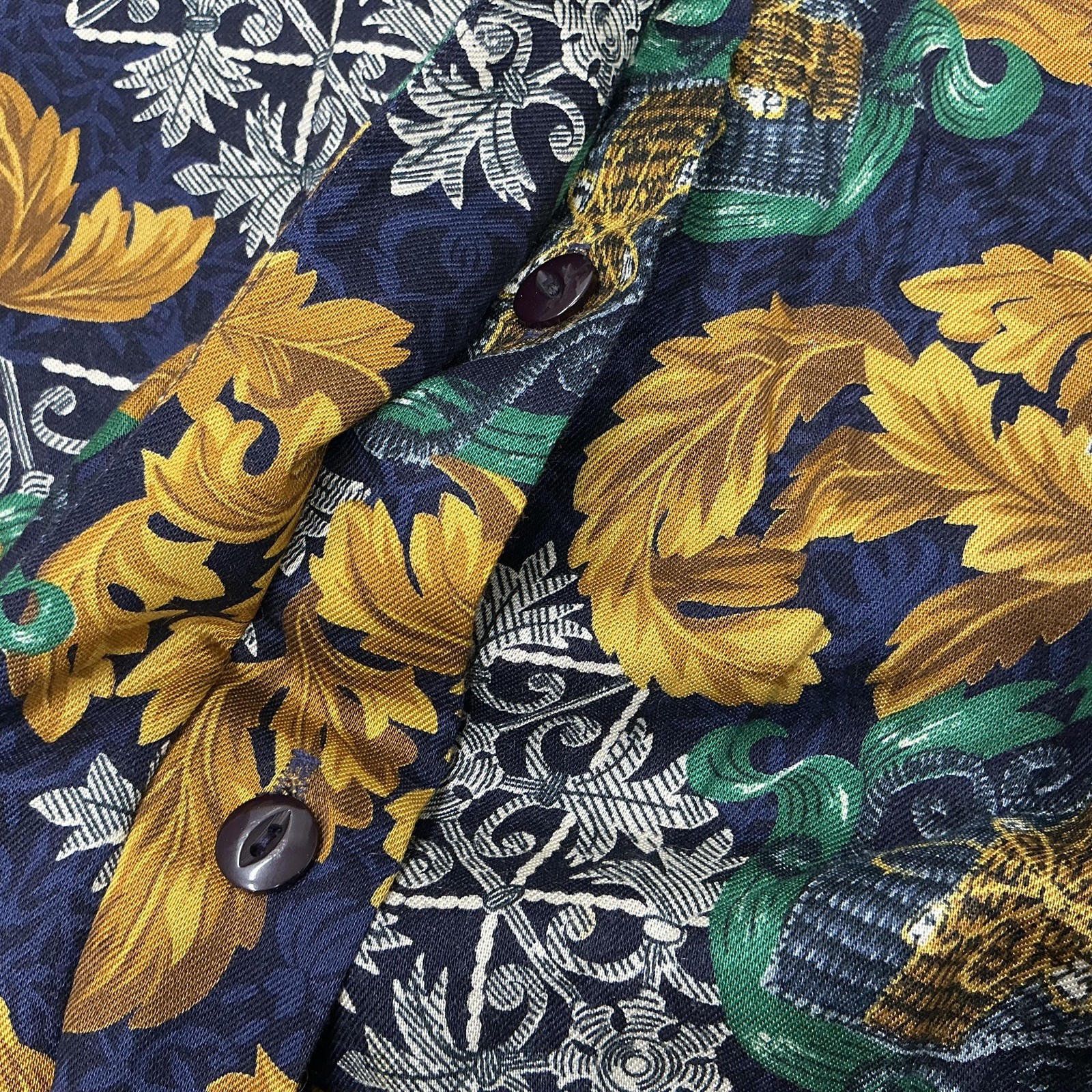 Vtg Panther Blouse Skirt Set Womens sz 12 Blue Gold Floral Button USA Top
