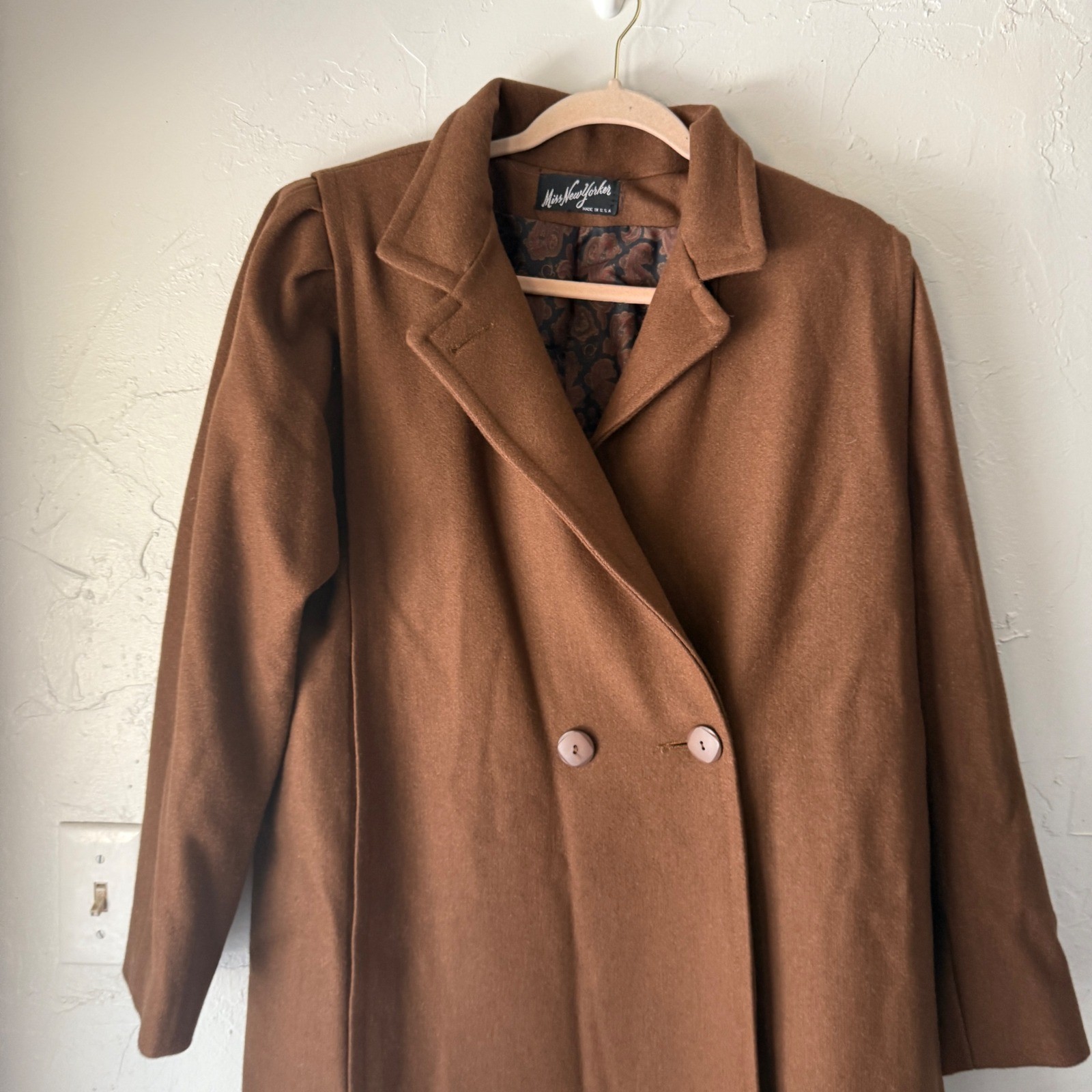 Vintage Max New York Wool Blend Long Coat Brown Large Clean Girl Peppy Academia