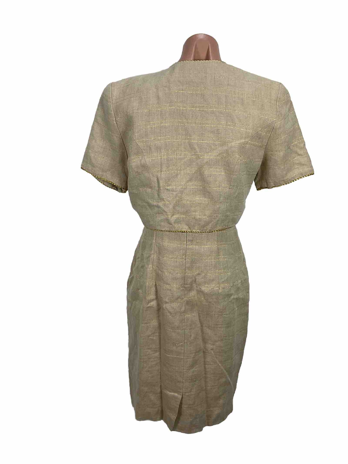 Vintage Althuser Sleeveless Sheath Dress Suit sz 8 Gold Beige Jacket