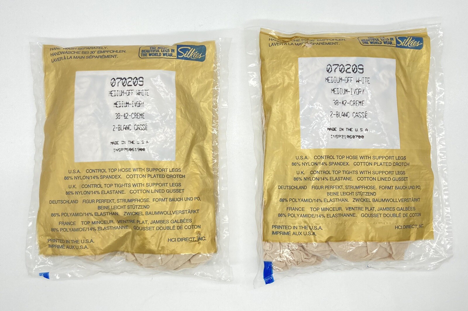 VTG SILKIES Control Top Pantyhose Nylon Polyamid Medium Ivory 070209 NEW 2pr