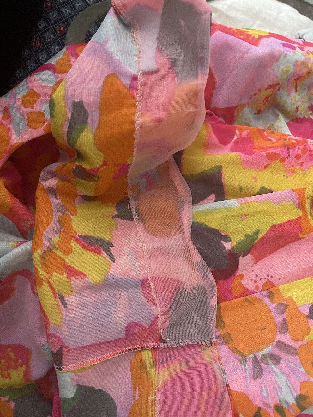 Vintage 60’s Psychedelic Slip Hot Fluorescent Pink Orange Mini Dress Floral Sz M
