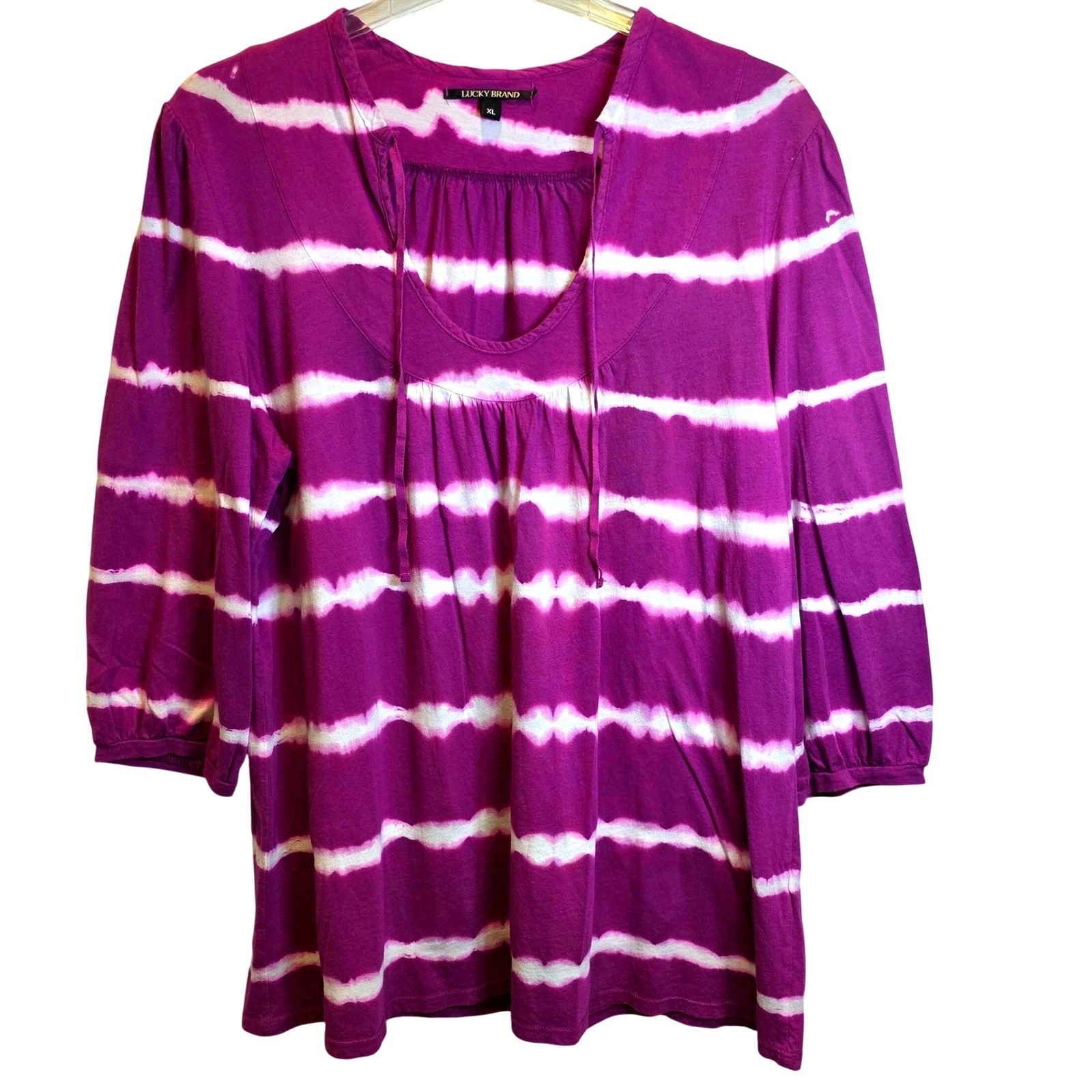 VTG Lucky Brand Tunic Top Tie-Dye Knit Womens XL Purple Magenta Peasant