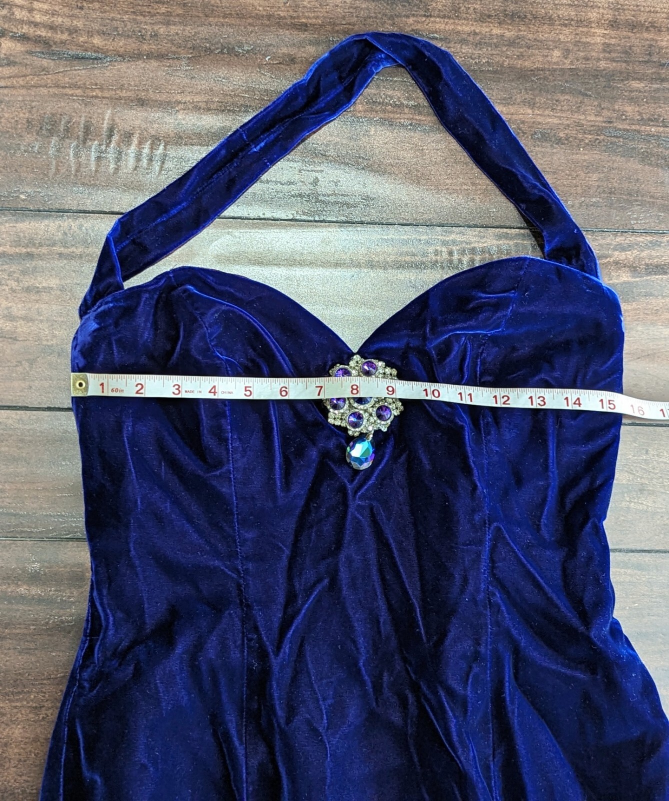 L Magnin Eugene Alexander Royal Blue Purple Crystal Applique Long Dress Size 12