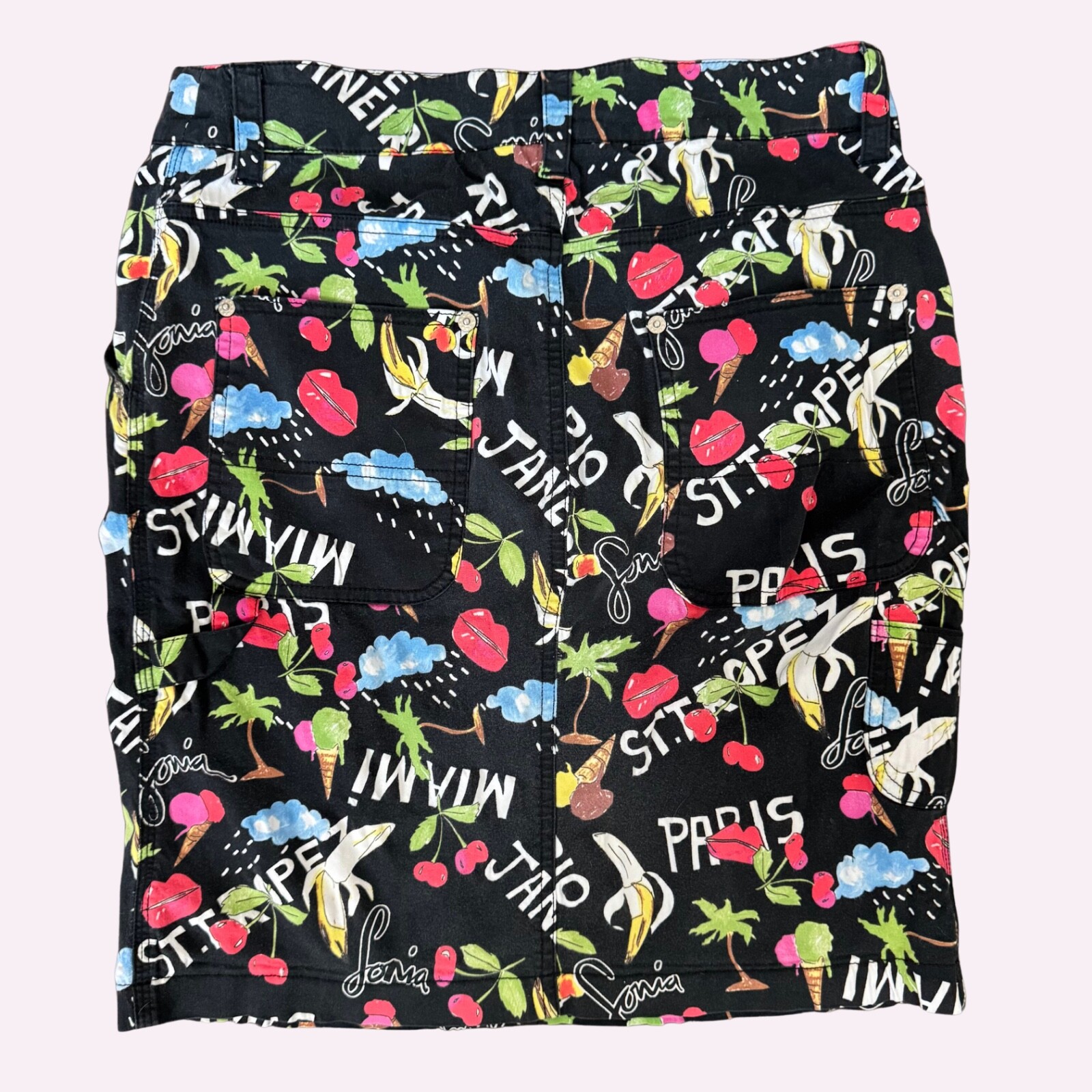 Gorgeous Vintage 90s Sonia Rykiel Fruit Print Mini Skirt 90s Cotton Sz 42