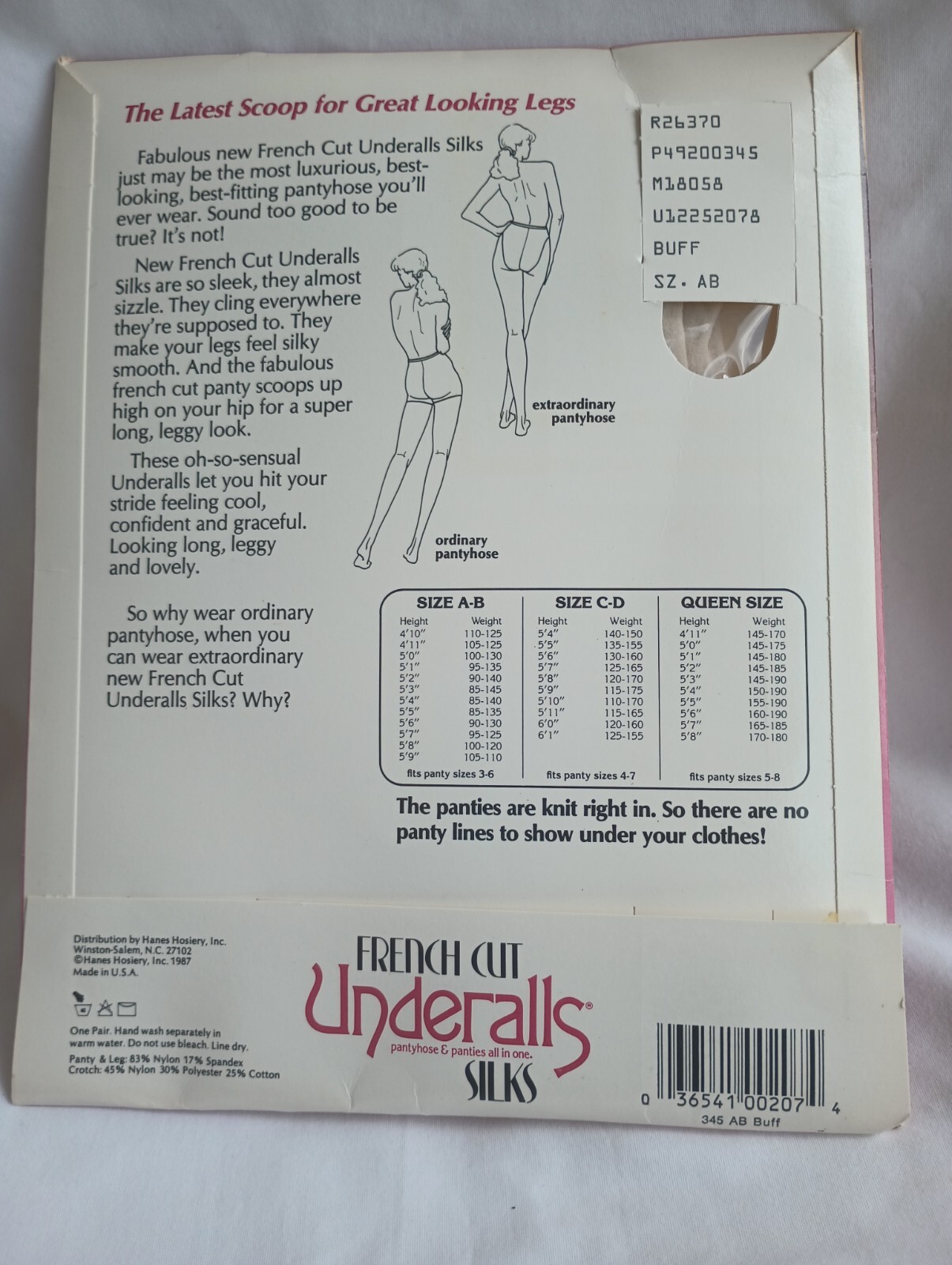 Hanes French Cut Underalls Silks Pantyhose Style 345 Color Buff Size AB