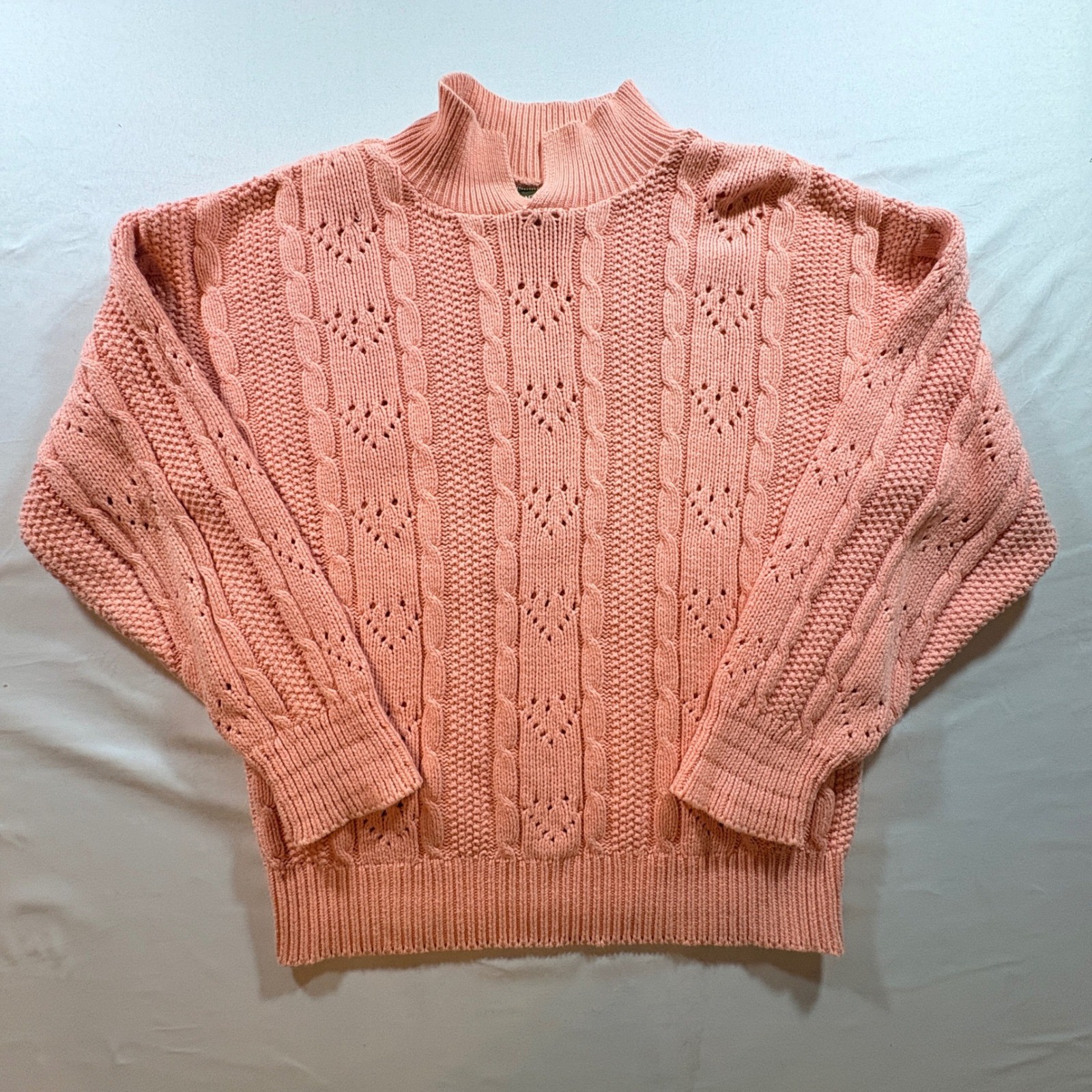 Outback Red Cable Knit Sweater Womens Medium Pink Cotton Mock Neck Vintage 90s