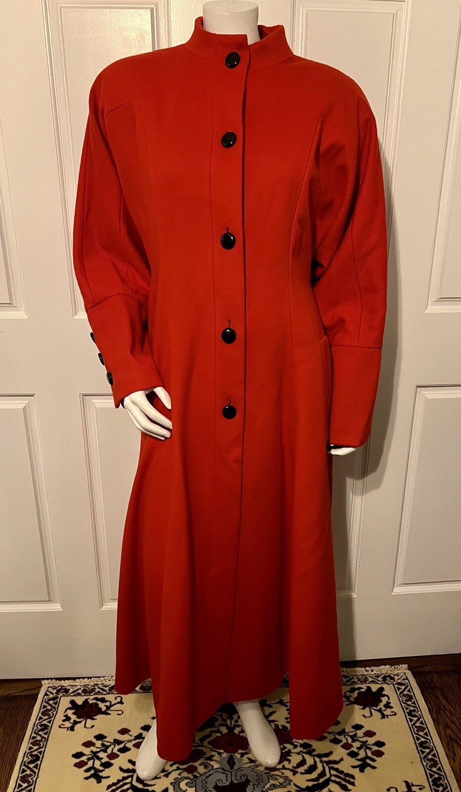 Vintage 1990s Albert Nipon „Coature” Coat Red Cashmere Lambswool Full Length 12