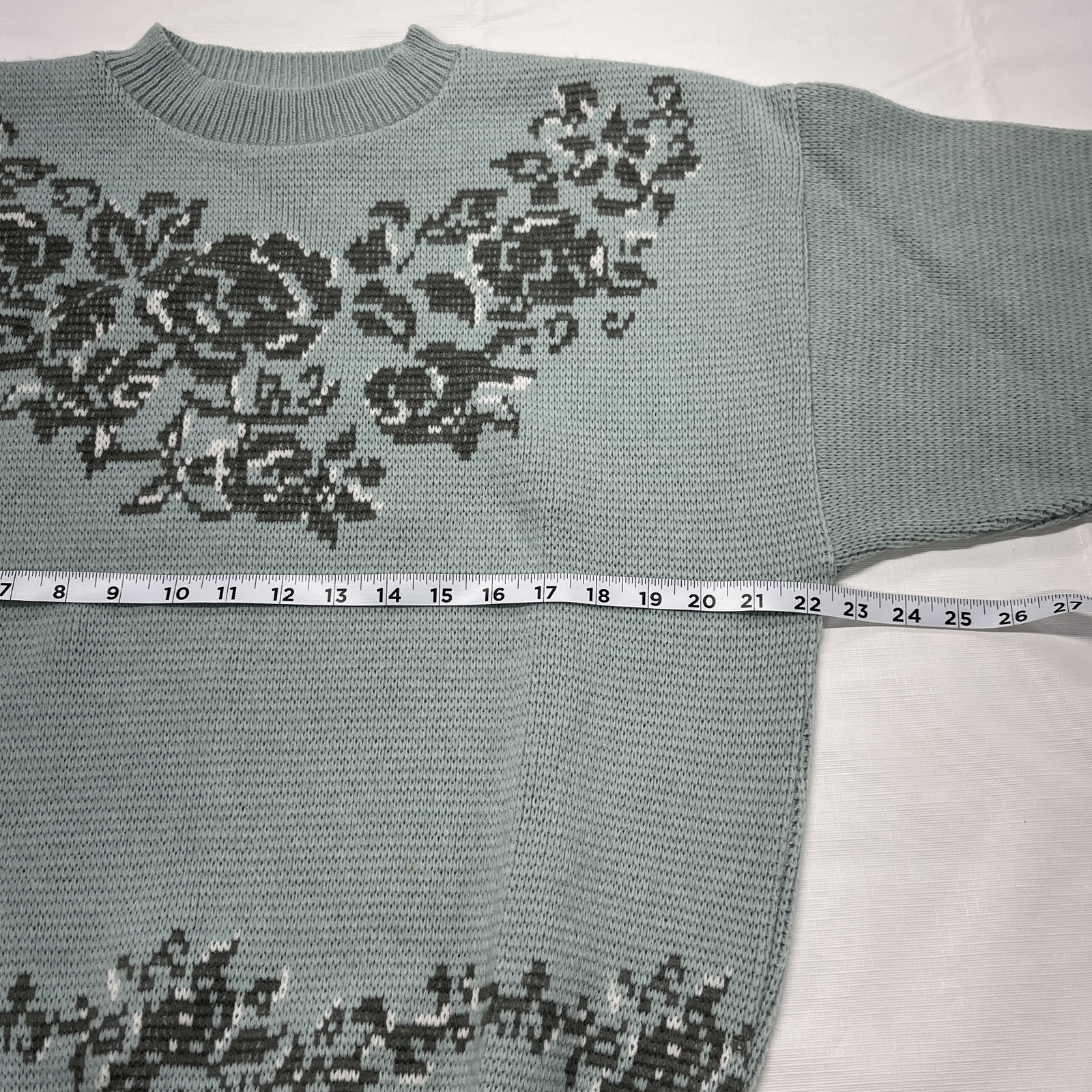 Vintage Rare 80s Together NWT Mint Green/Gray Geometric Rose Sweater Large