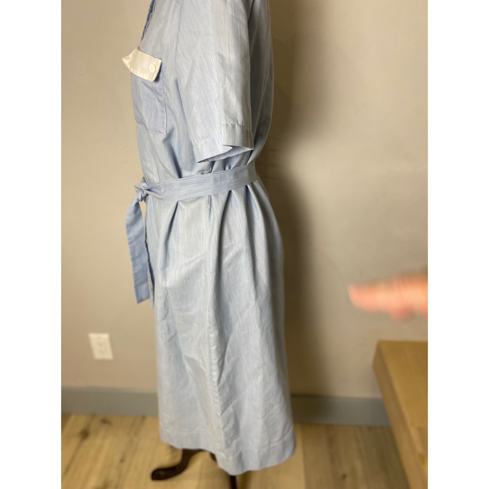 Vintage 1950s The Fifth Addition Blue Pinstripe Shirt Dress Contrast Collar Belt