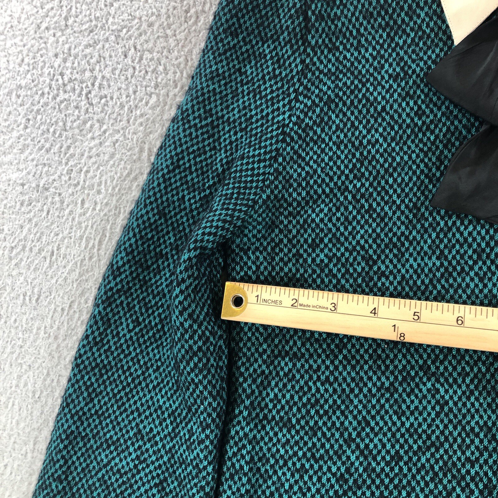 Vtg St John By Marie Gray Knit Dress Green Tweed Beige Collar 80’s Costume