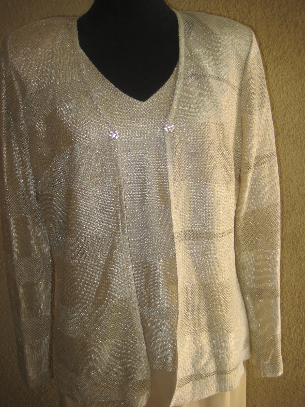 Vintage Michaelangelo gold thread metallic 2 pc cardigan sleeveless long gown 12