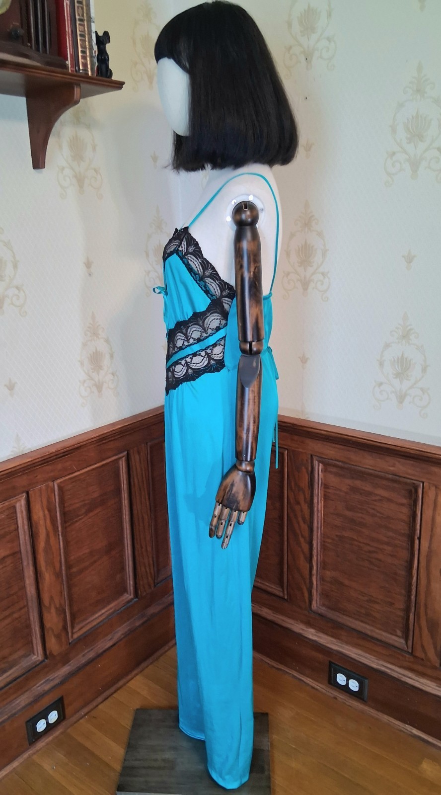 Vintage 1980s Petra Fashions Teal Union-Made Boho Festival Lingerie Jumpsuit