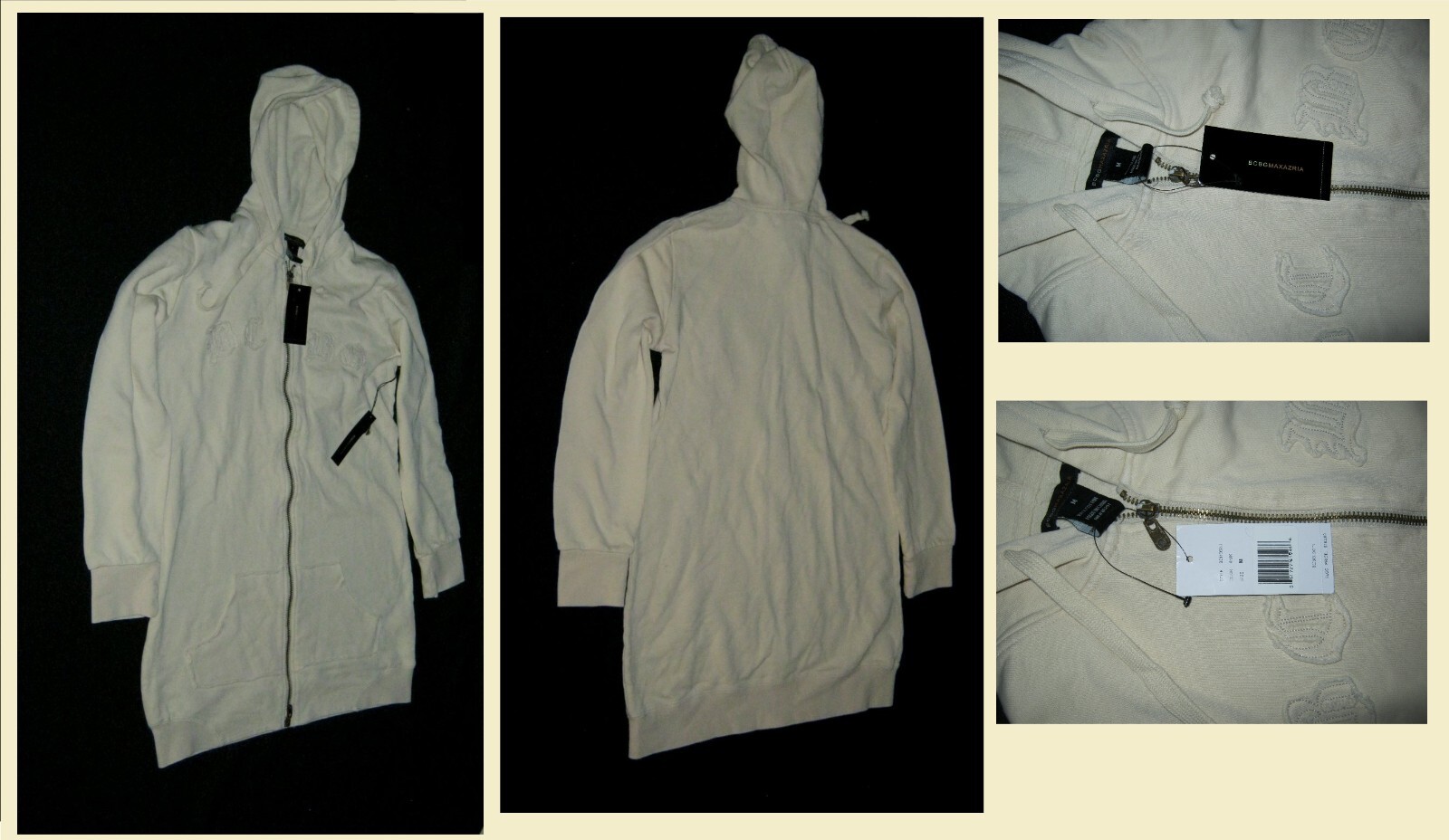 NWT BCBG MAXAZRIA Hoodie BEIGE S Tag 17″ Armpit to Armpit 26″ Neck to Waist
