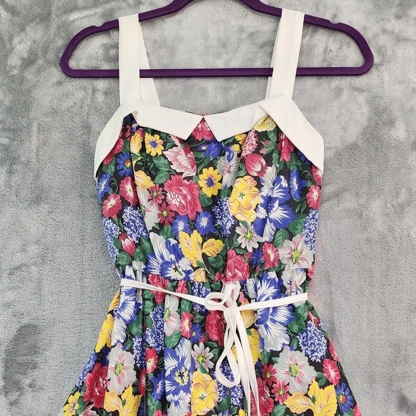 Vintage 70s DASH-ABOUT Dress Set Womens XS Multicolor Floral Sundress Jacket