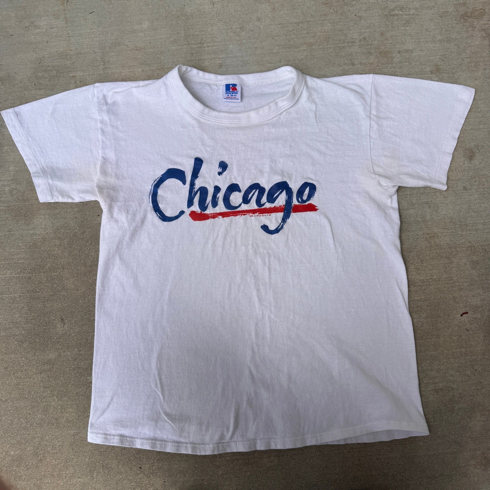 Vintage 80s Russell Athletic Chicago Graphic T Shirt White USA Medium
